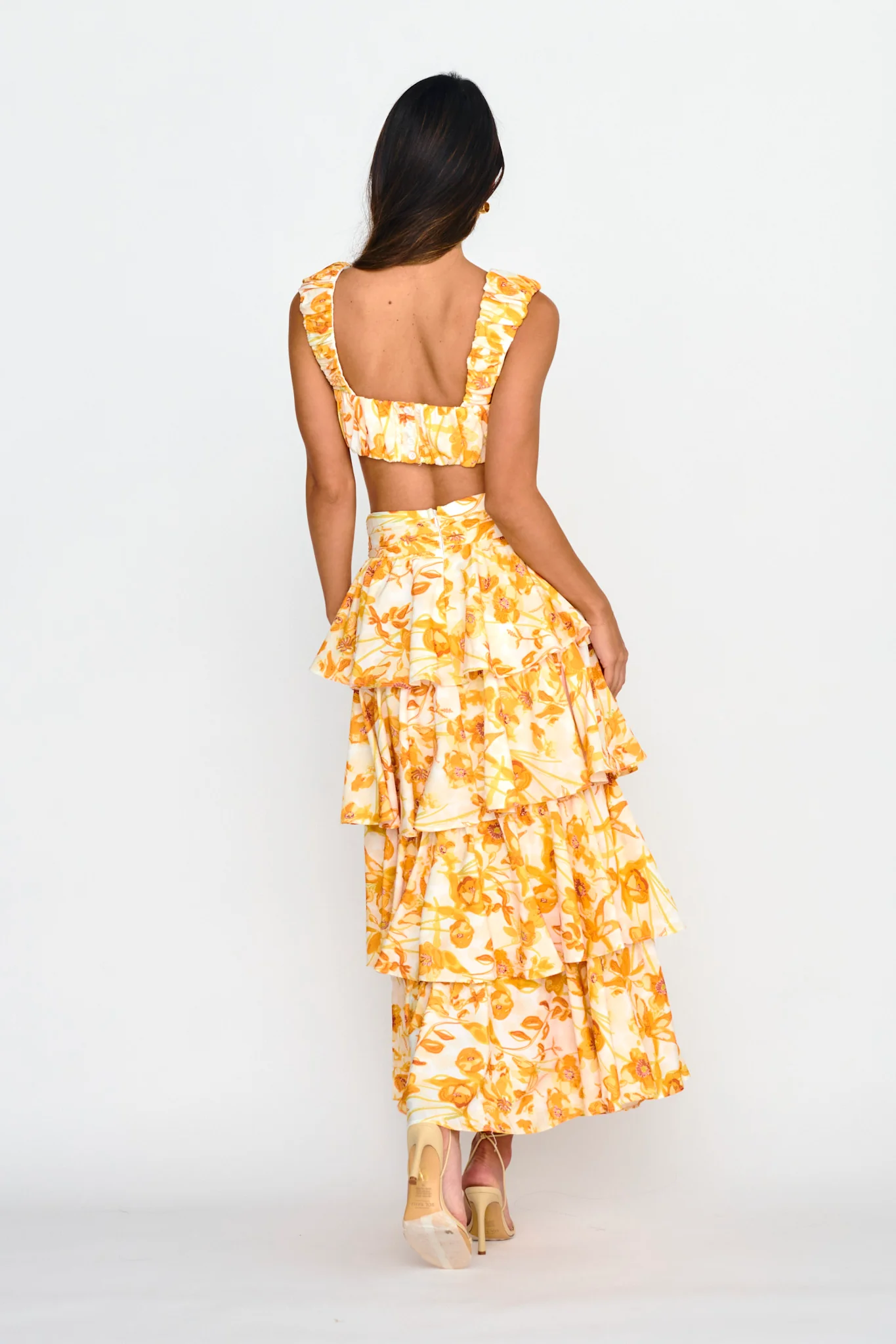 Suenito Gathered Crop Top Floral Orange - Image 2