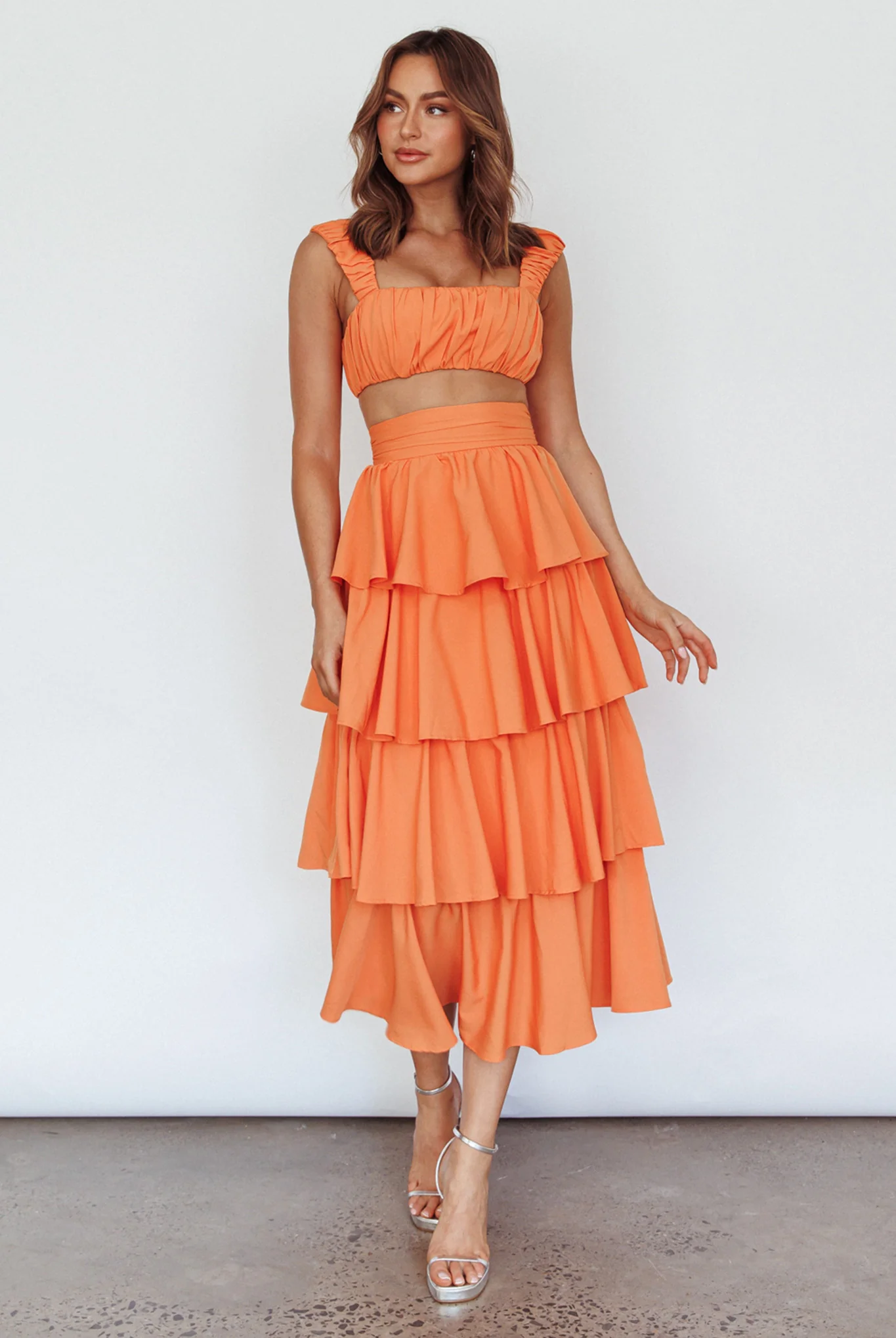 Suenito Tiered Frill Maxi Skirt Orange - Image 3