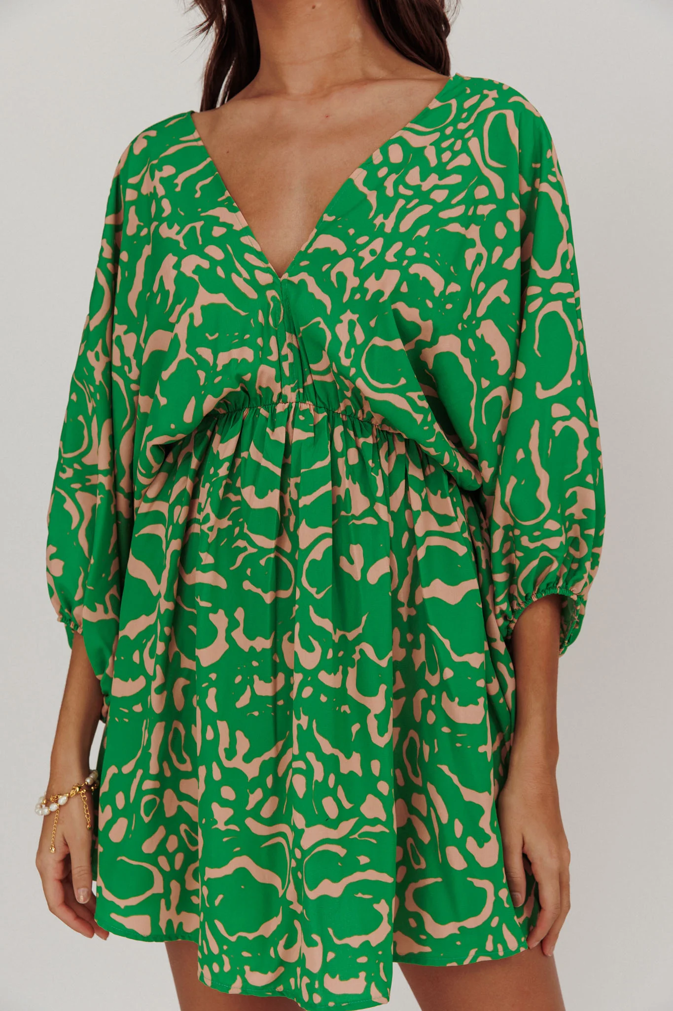 Sugar Coat Print Puff Sleeves Mini Dress Green - Image 4