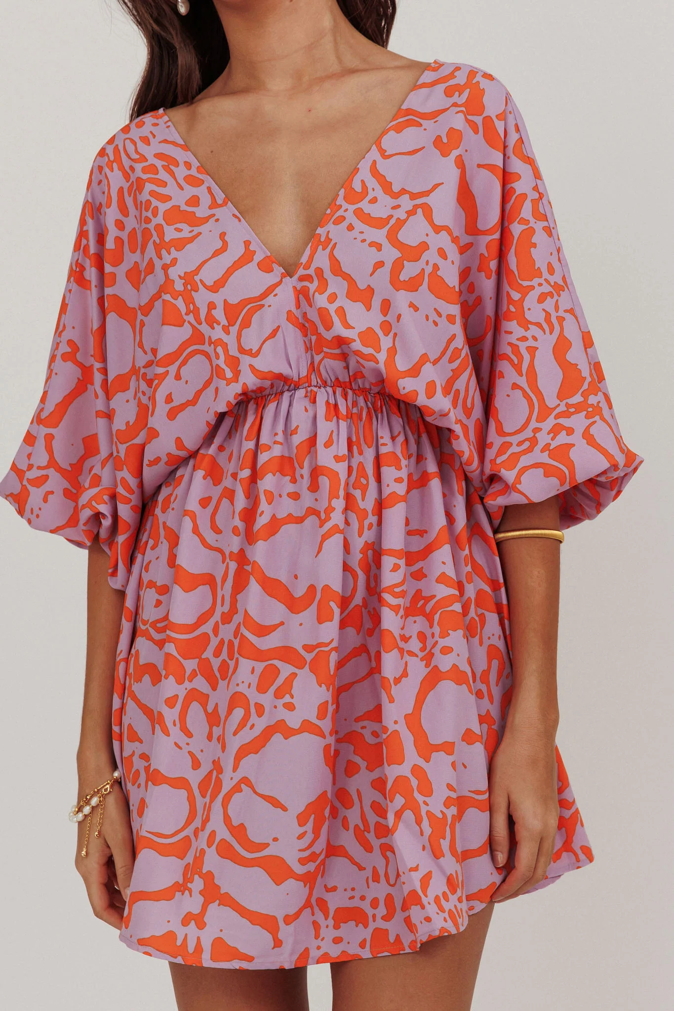 Sugar Coat Print Puff Sleeves Mini Dress Lavender - Image 4