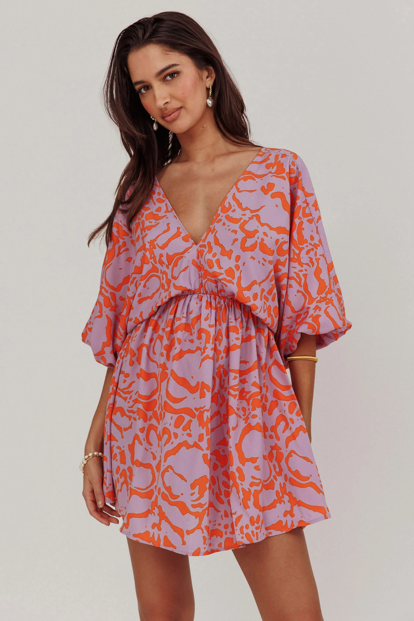 Sugar Coat Print Puff Sleeves Mini Dress Lavender - Image 5
