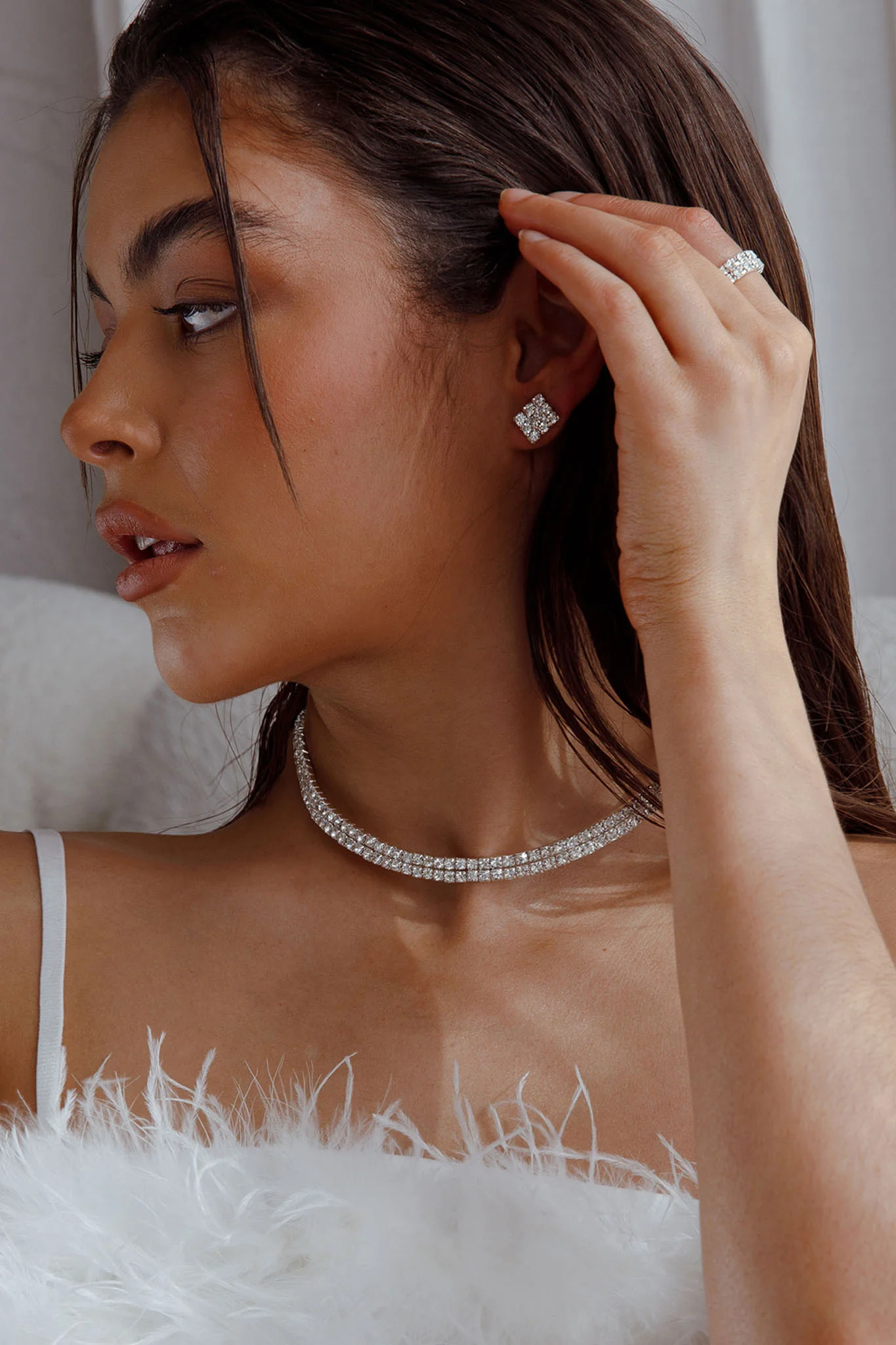 Suite Life Diamante Earrings, Ring and Necklace Set Silver - Image 3