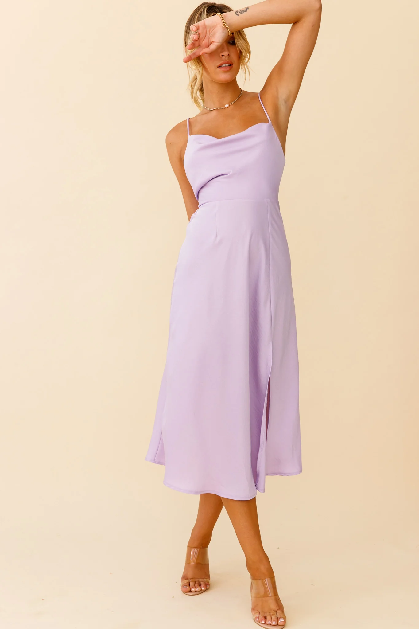 Suki Front Split Midi Dress Lilac - Image 12