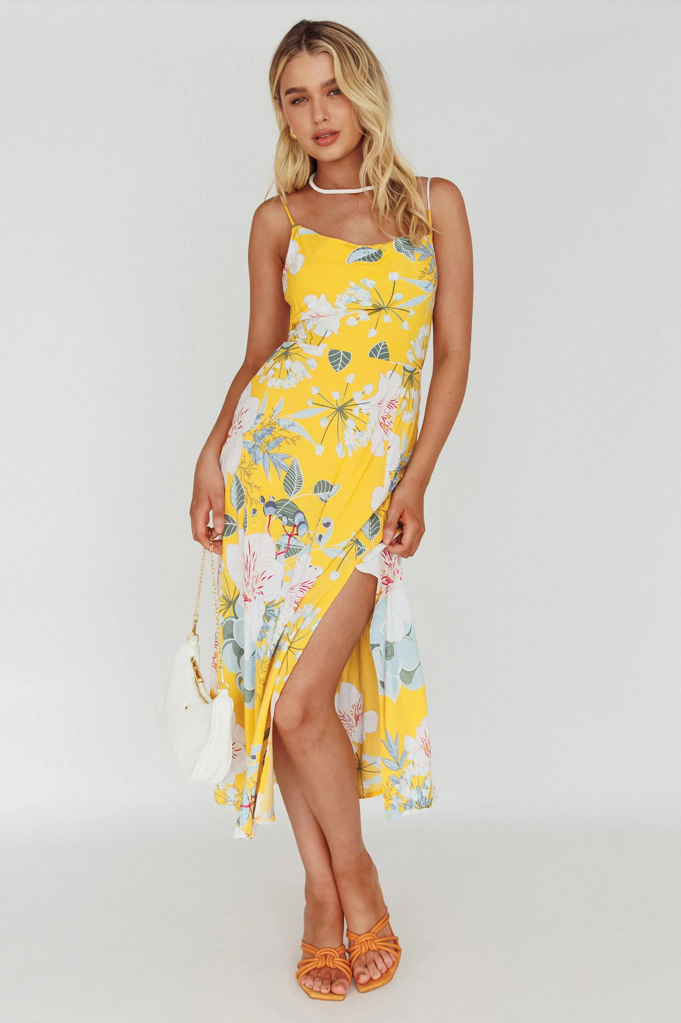 Suki Front Split Midi Dress Lily Mustard - Image 3