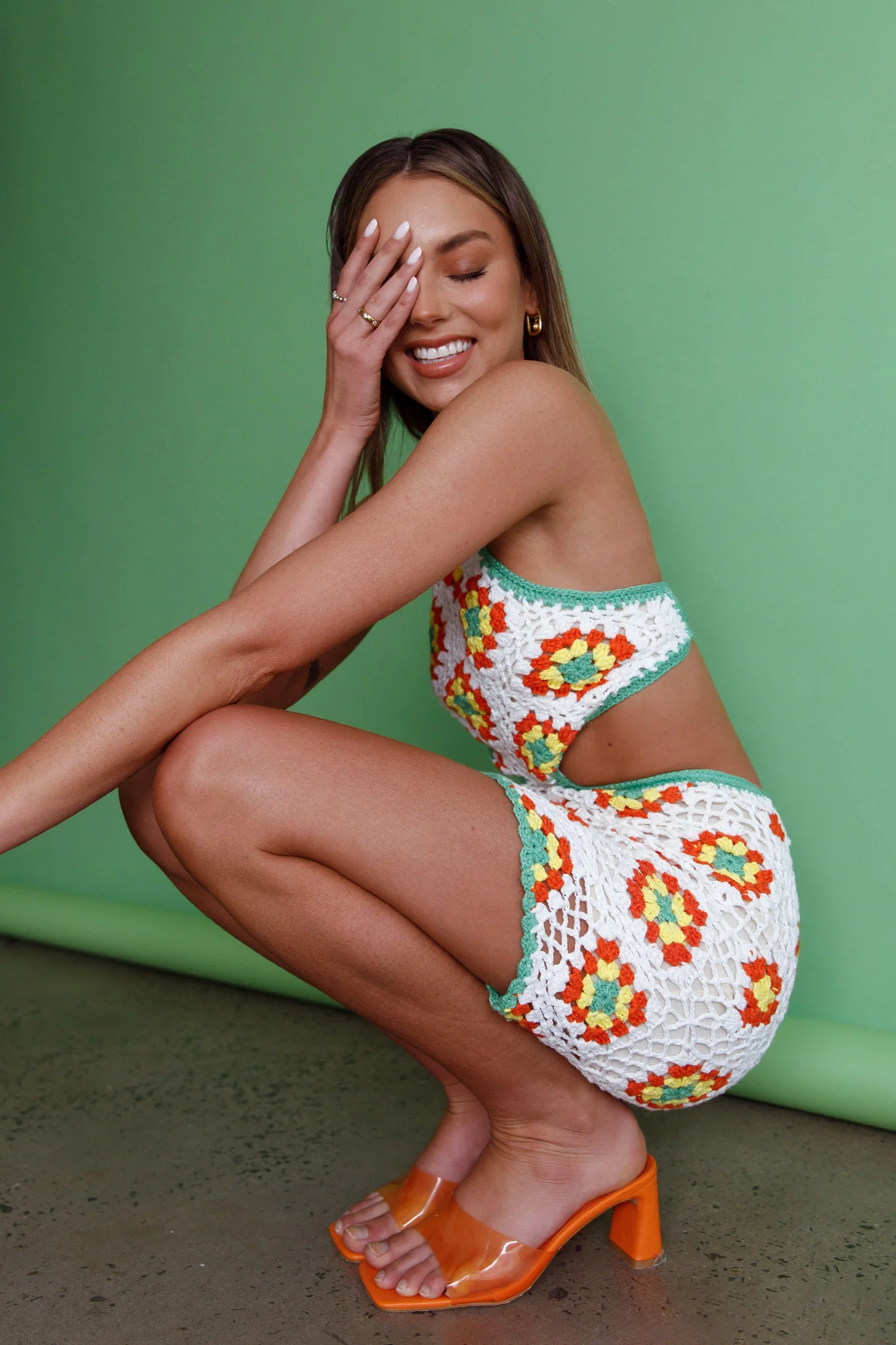 Summer Love Open Back Crochet Mini Dress Green - Image 2