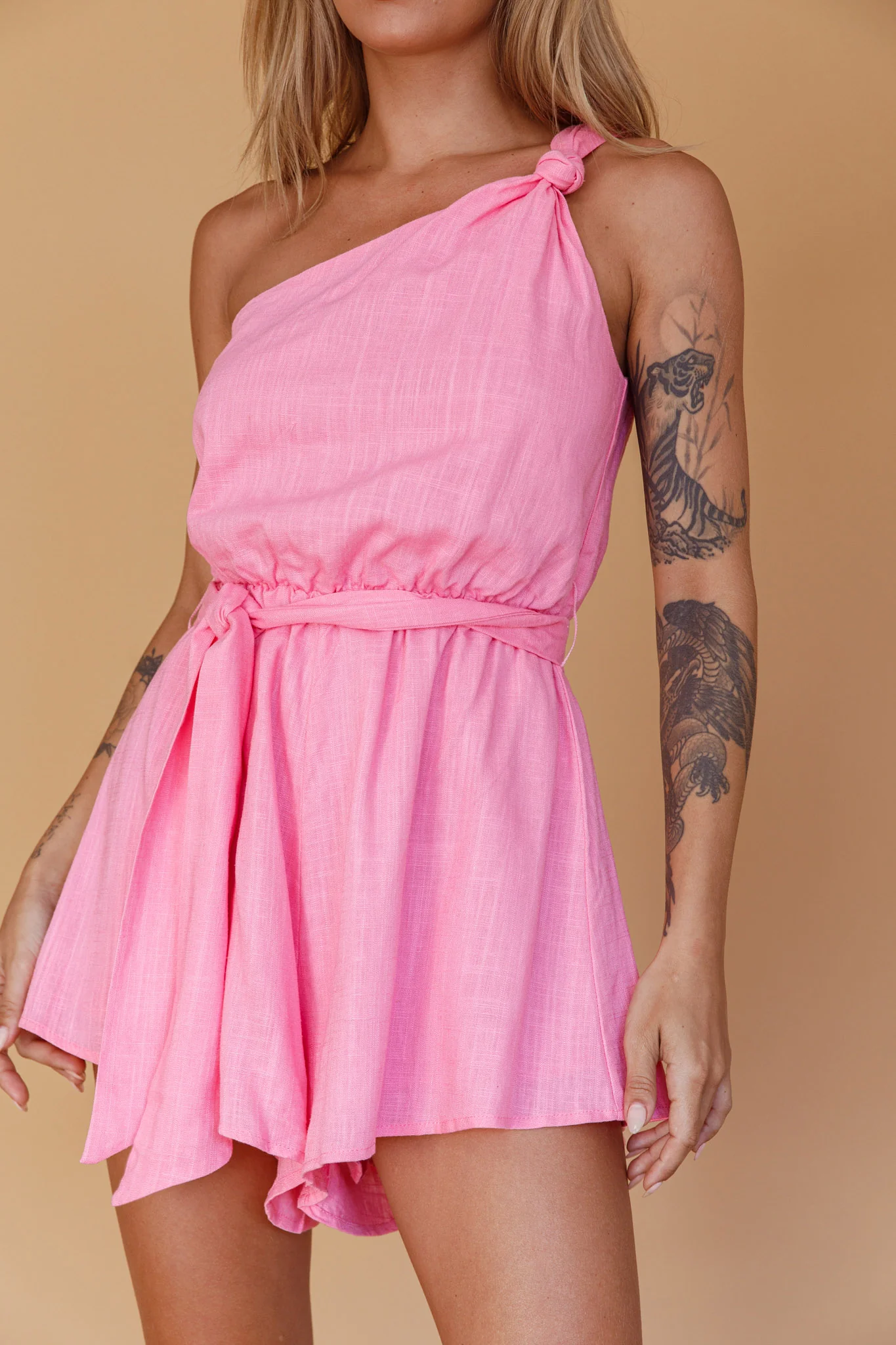 Summer Lover One-Shoulder Romper Pink - Image 4