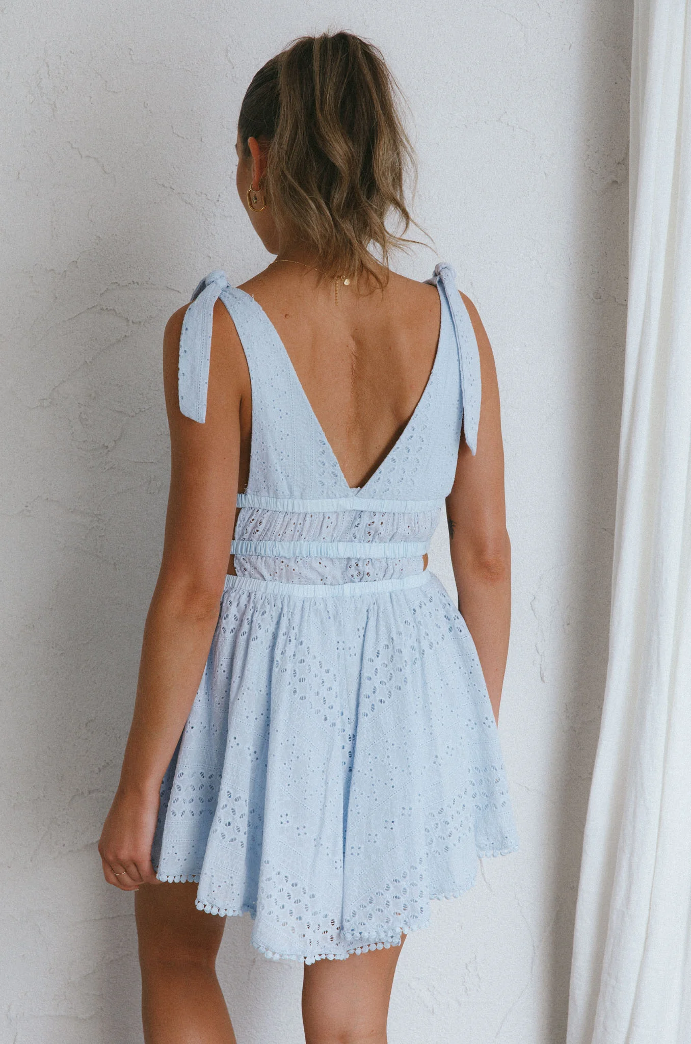 Summer Lovin' V-Neckline Eyelet Mini Dress Steel Blue - Image 8