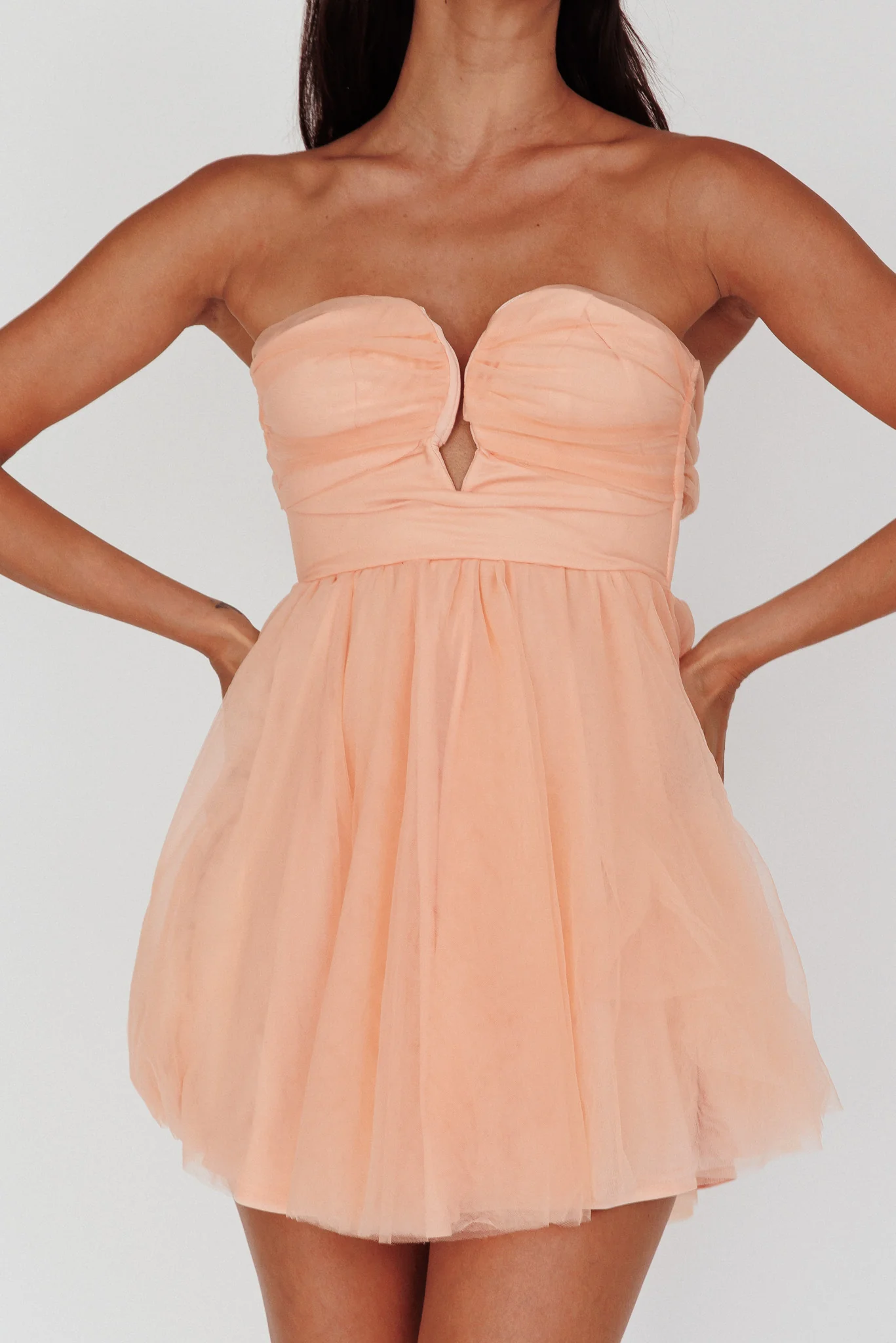 Summer Sweetheart Bow Back Mesh Mini Dress Peach - Image 4
