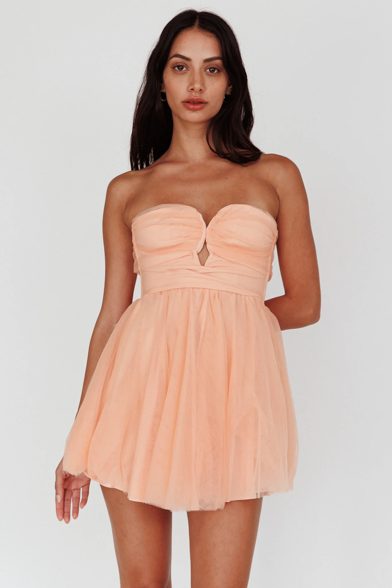 Summer Sweetheart Bow Back Mesh Mini Dress Peach - Image 5