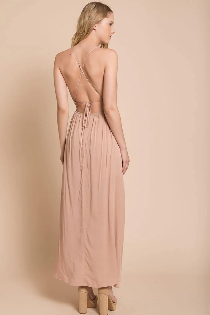 Summer Wedding Embroidered Floral Maxi Dress Mocha - Image 5