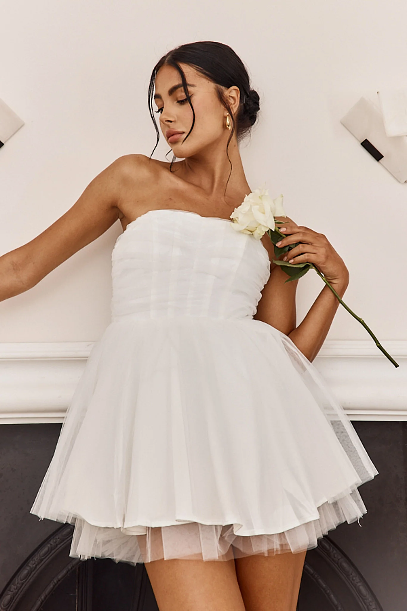 Summerlake Strapless Tulle Mini Dress Off White - Image 7