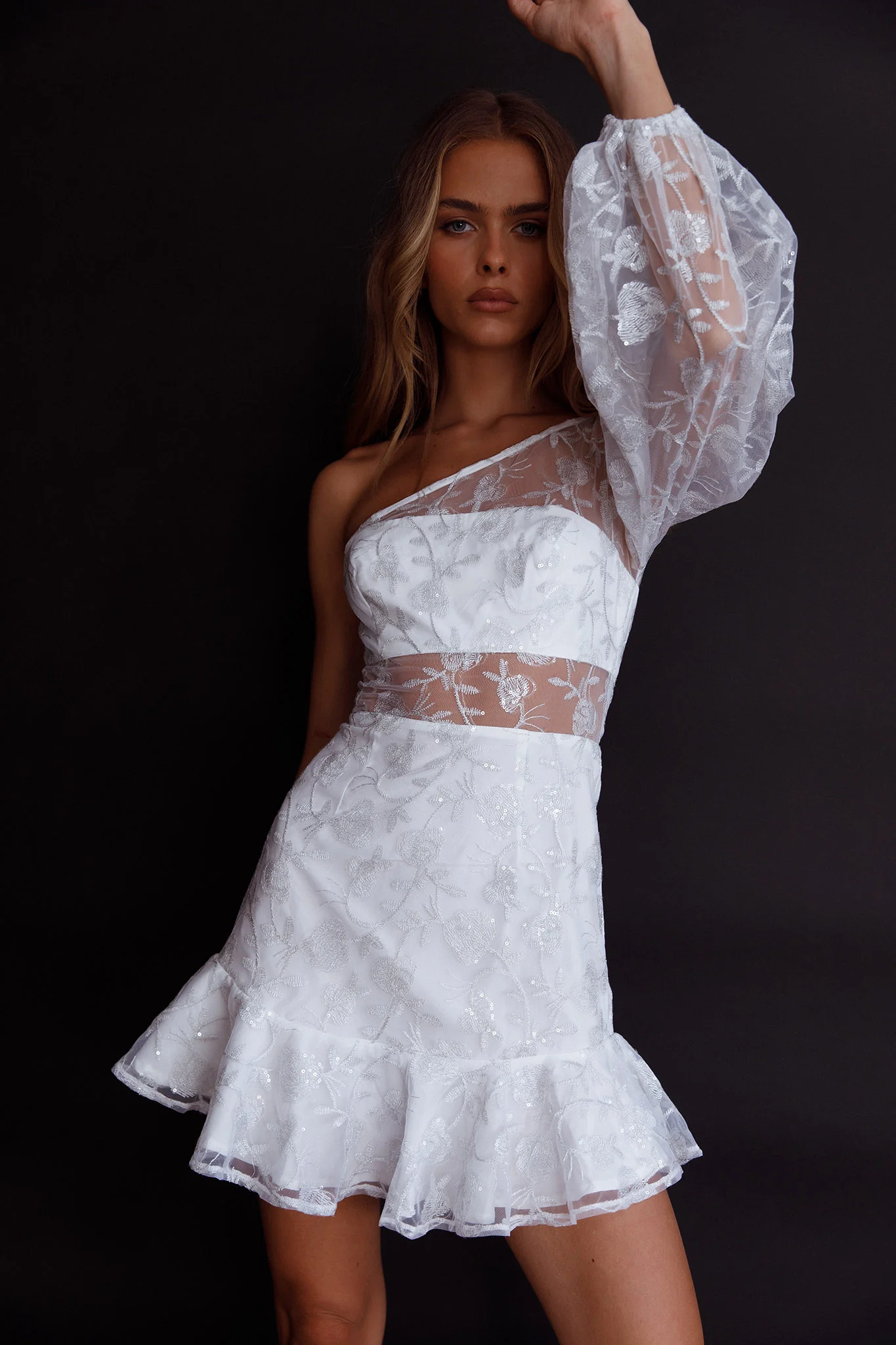 Summerville One-Shoulder Embellished Dress White - Image 3