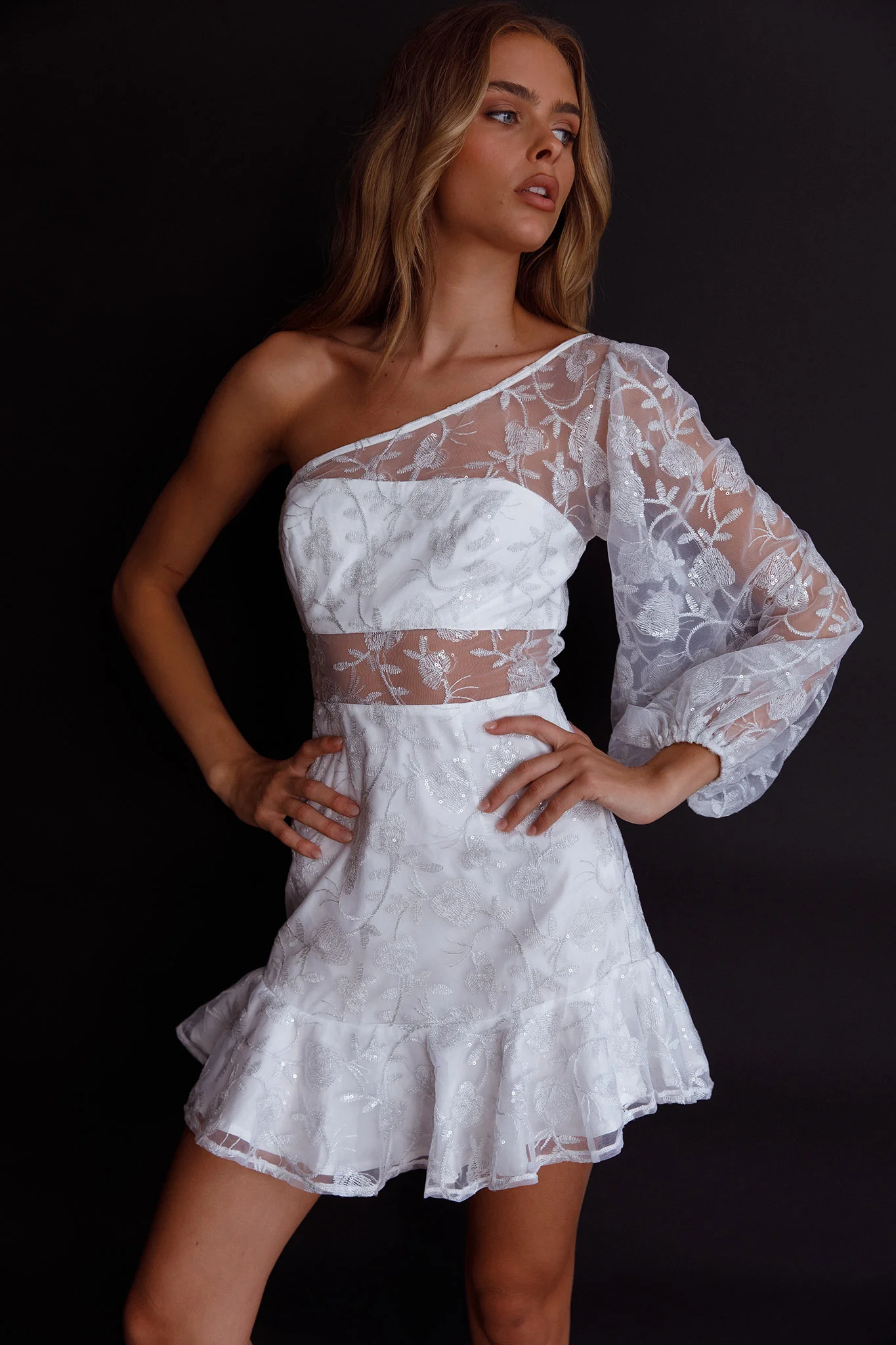 Summerville One-Shoulder Embellished Dress White - Image 5