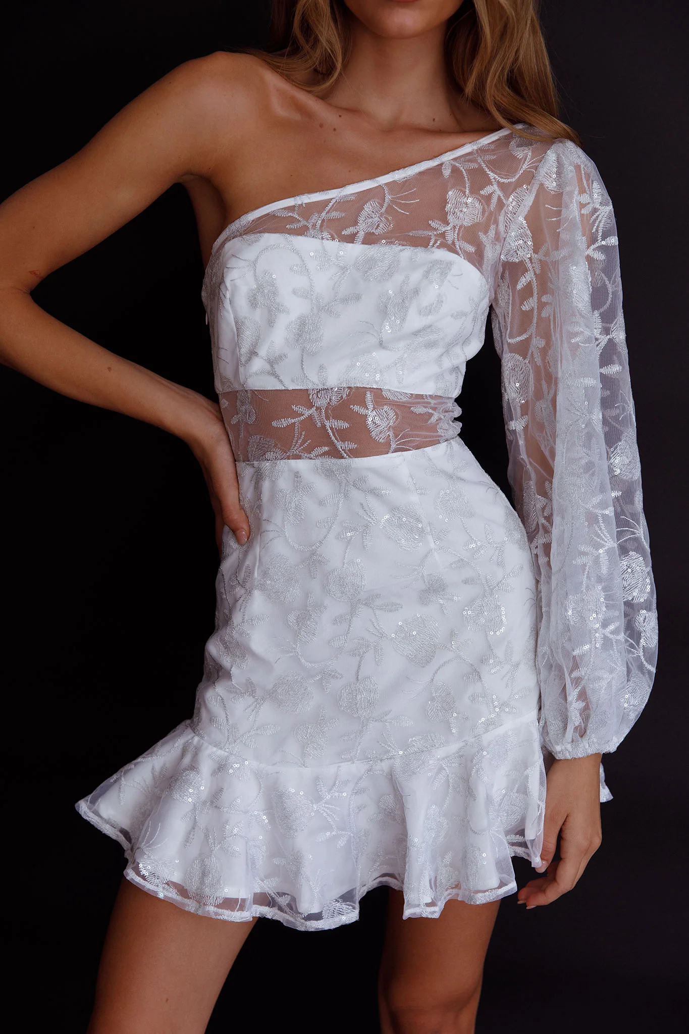 Summerville One-Shoulder Embellished Dress White - Image 6