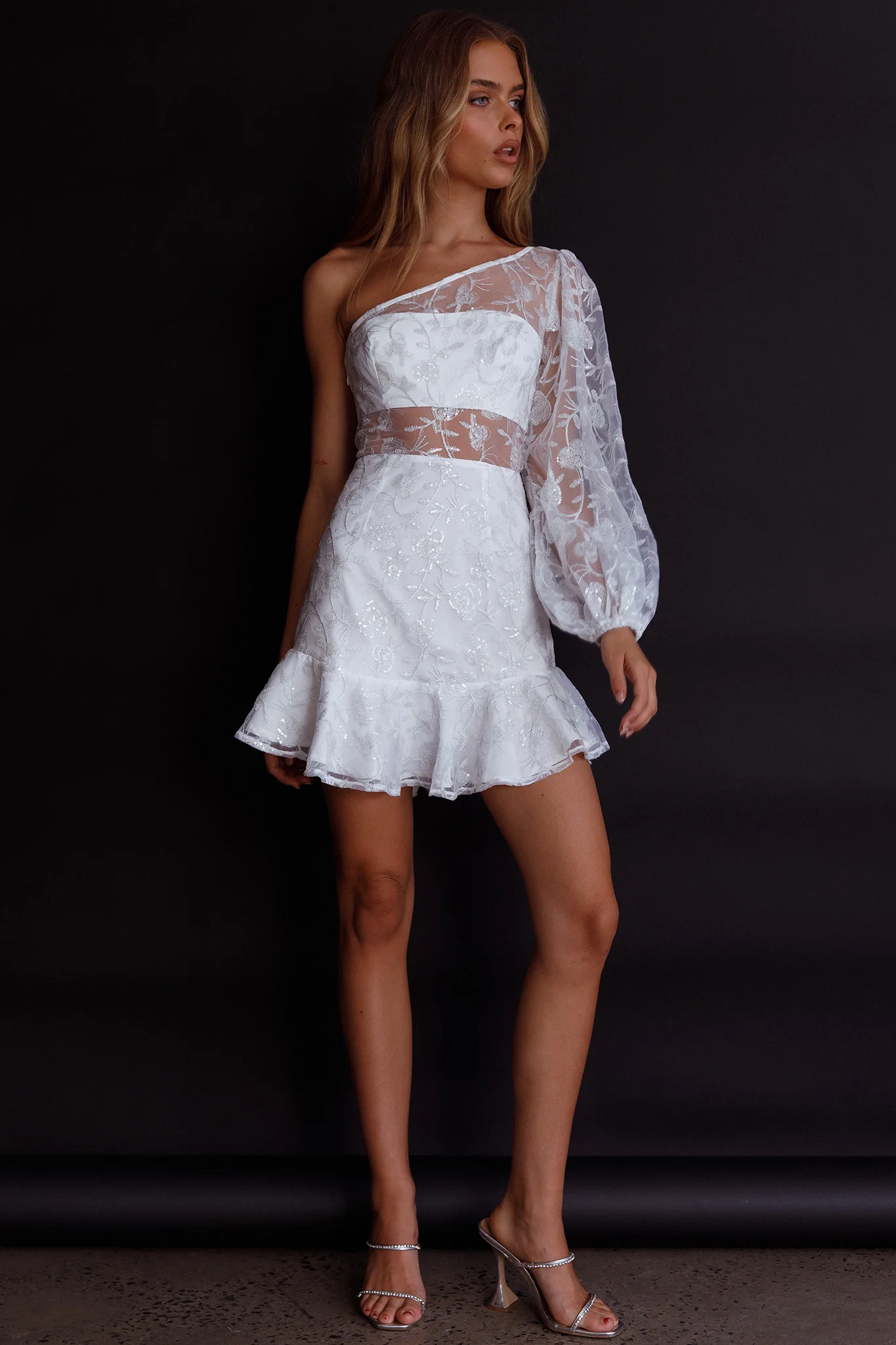 Summerville One-Shoulder Embellished Dress White - Image 7