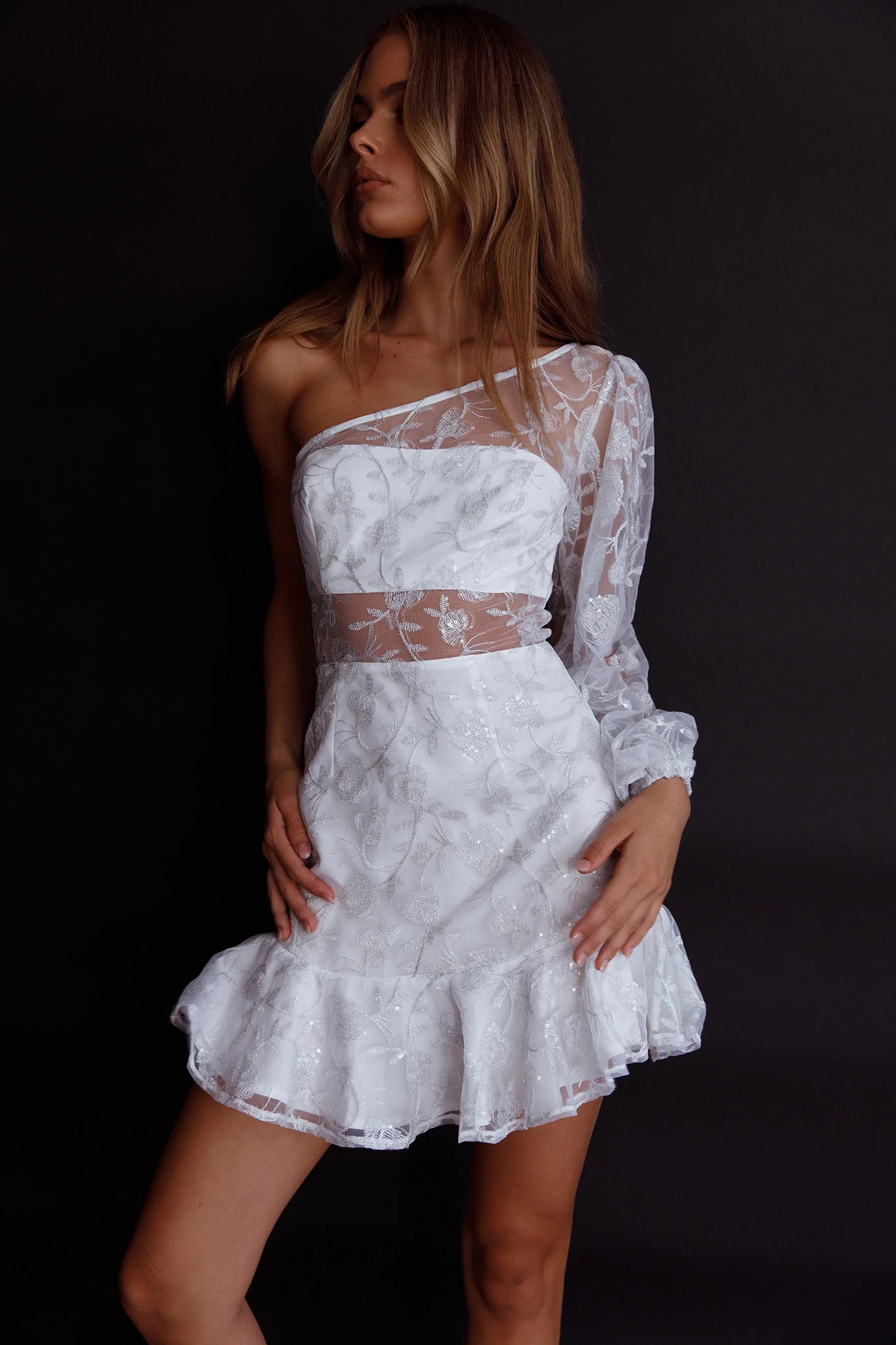 Summerville One-Shoulder Embellished Dress White - Image 9