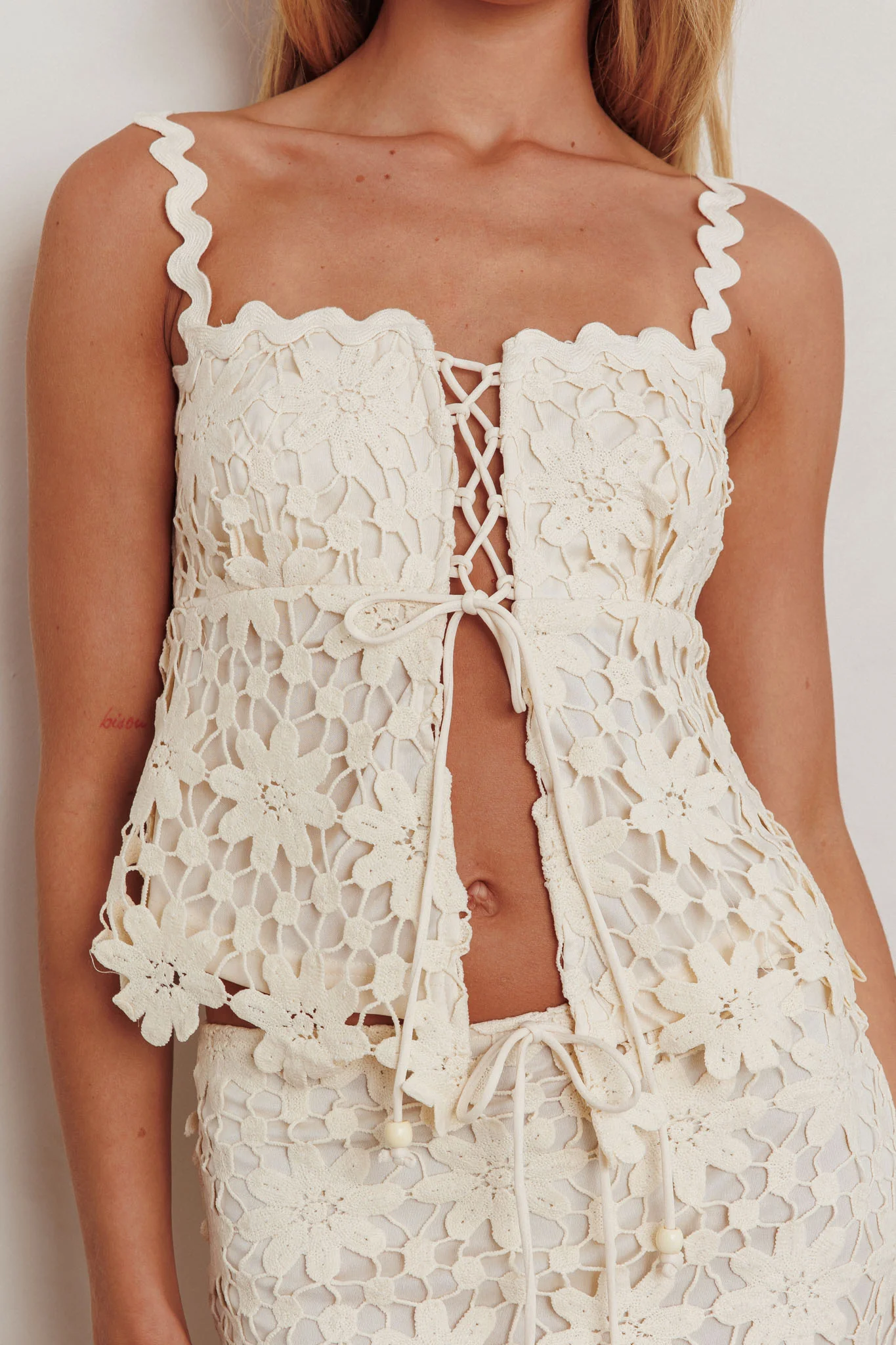 Sun Days Laced Bust Top Crochet Sand - Image 4