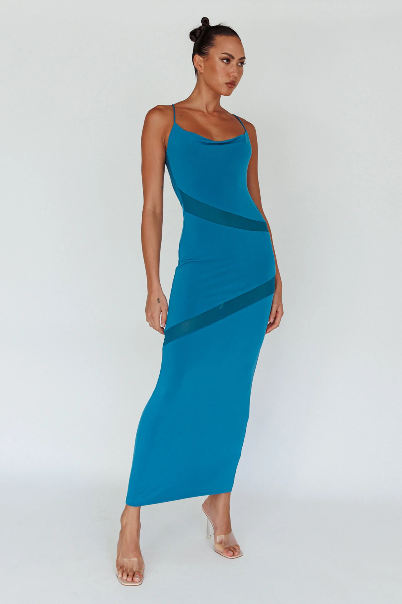 Sun Kissed Cowl Tied Back Maxi Dress Teal - Image 3
