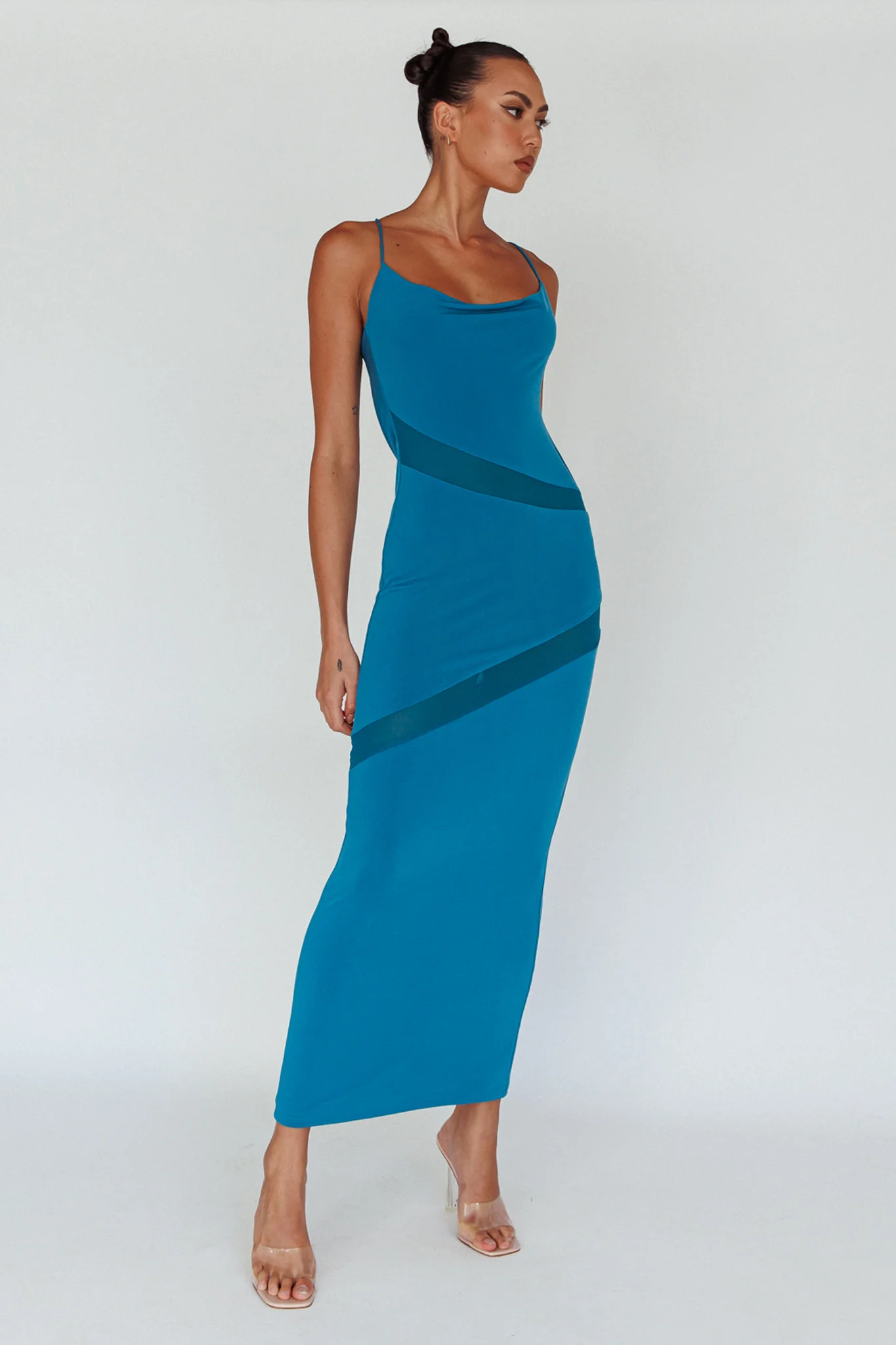 Sun Kissed Cowl Tied Back Maxi Dress Teal - Image 7