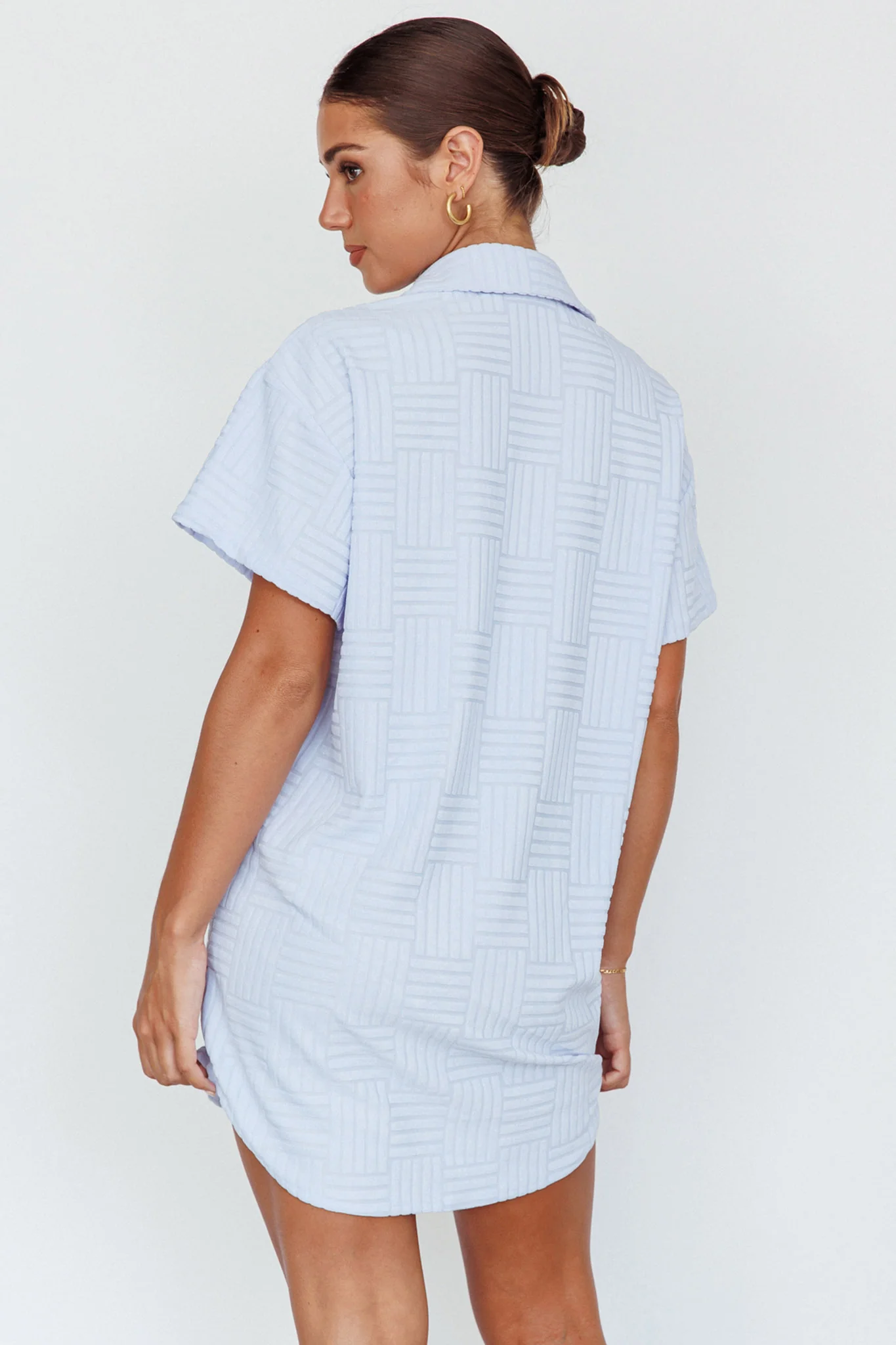 Sun Time Textured Shirt Dress Blue - Image 2