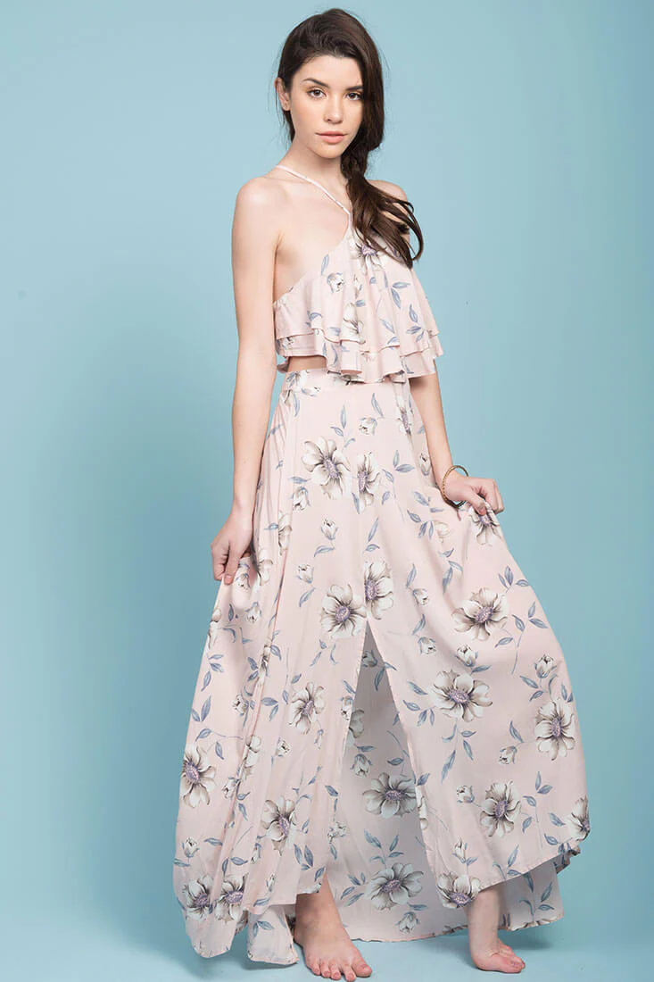 Sunday cutout Maxi Beach Dress Pink Floral - Image 4