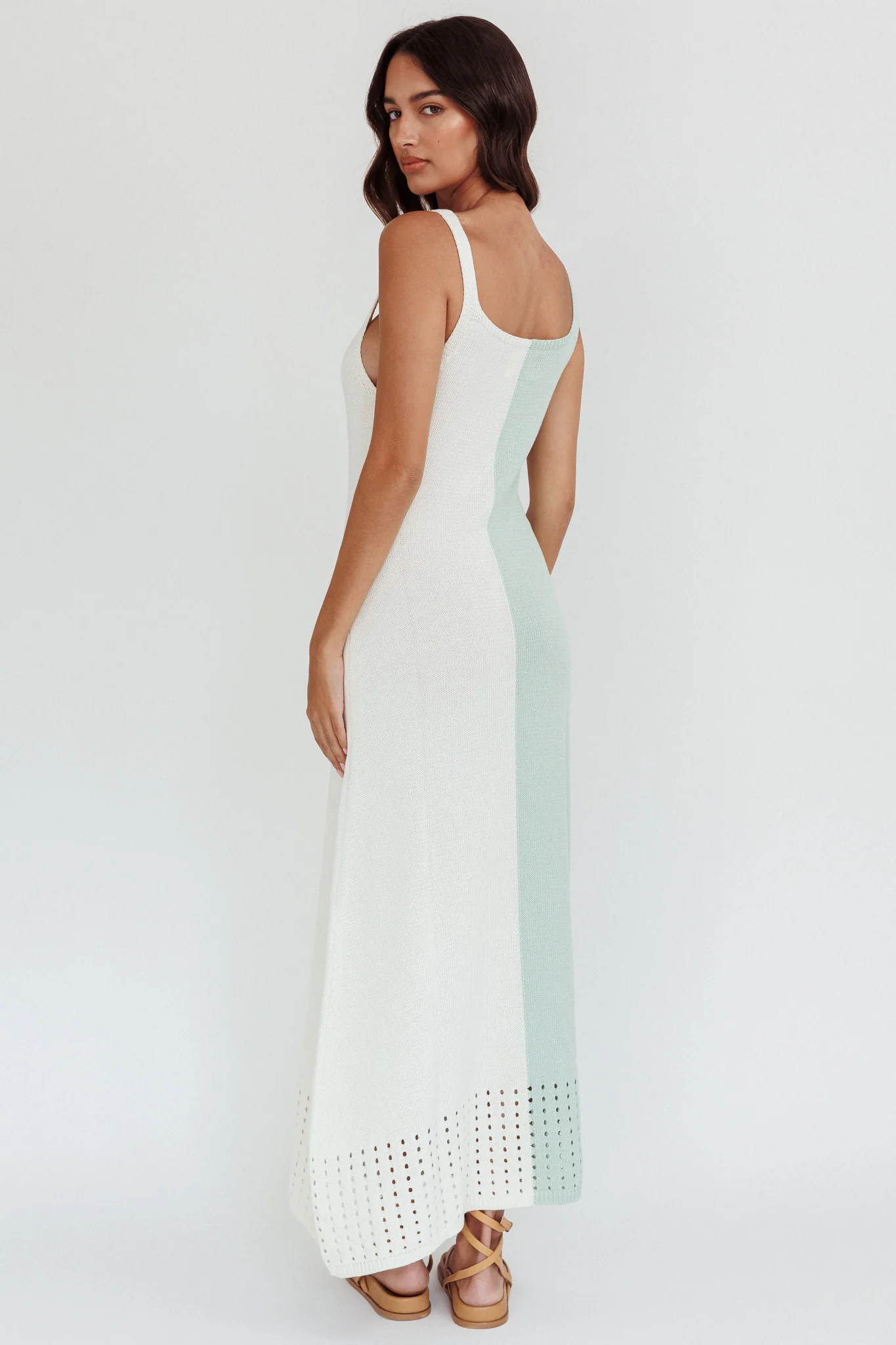 Sunday Fun Day Knit Maxi Dress Sage Cream - Image 2