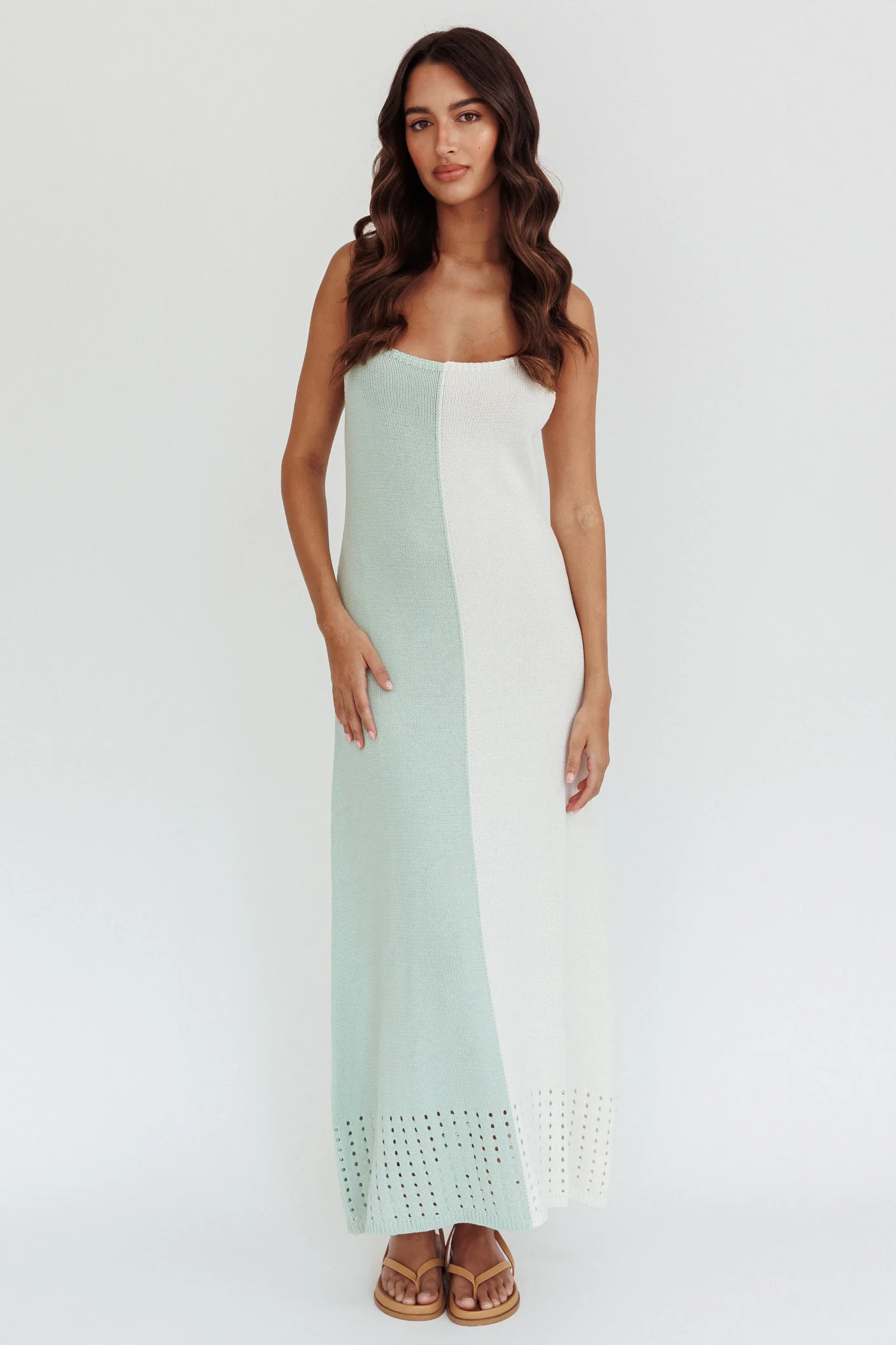 Sunday Fun Day Knit Maxi Dress Sage Cream - Image 3