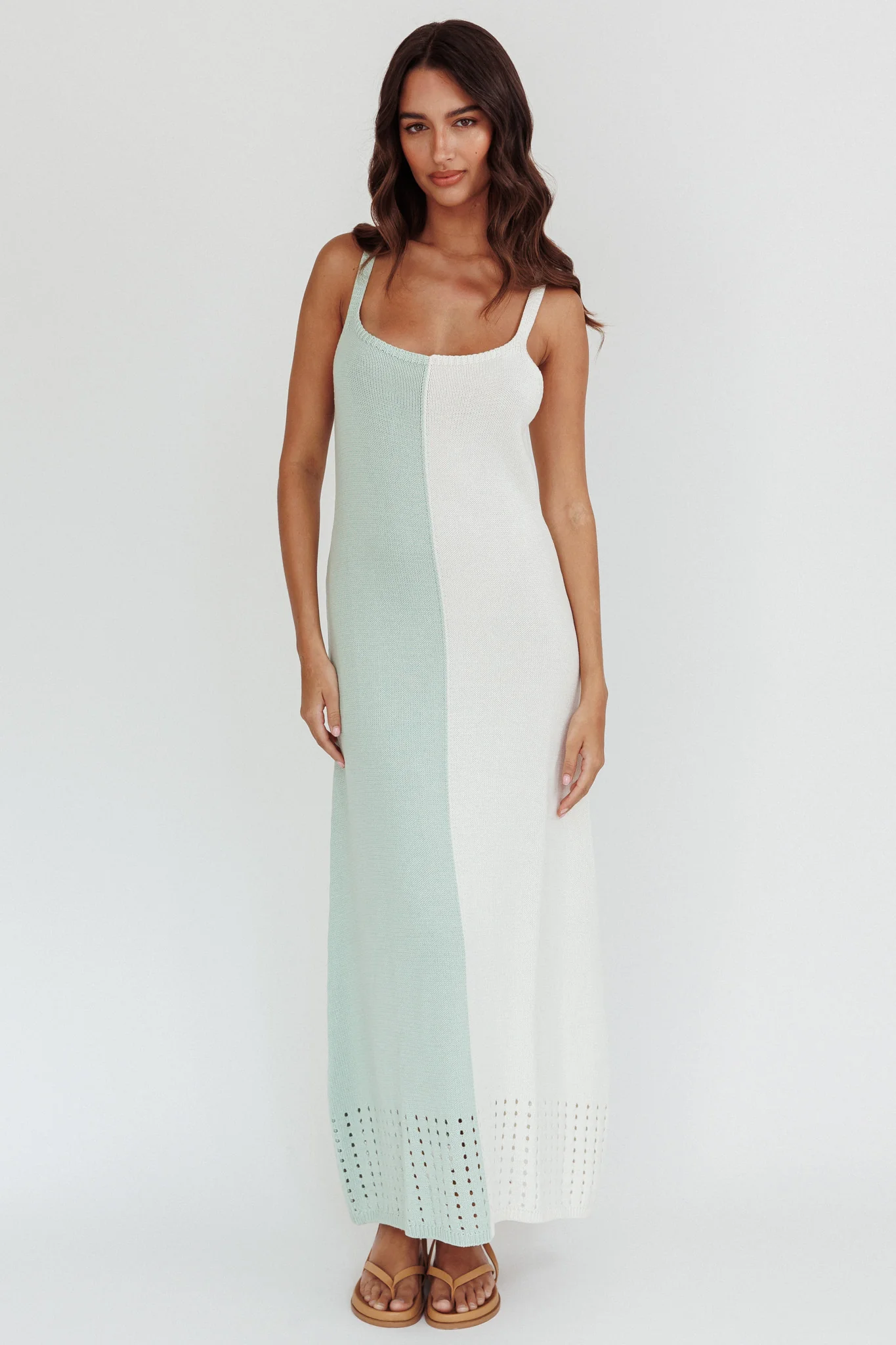 Sunday Fun Day Knit Maxi Dress Sage Cream - Image 5