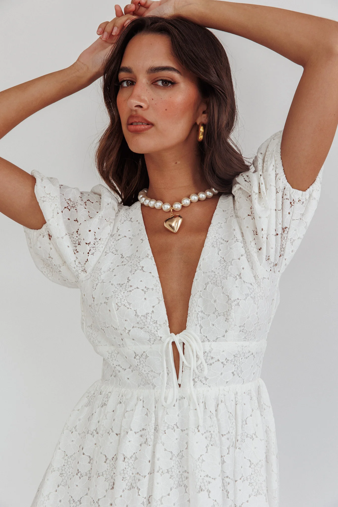 Sunday Kinda Love Puff Sleeve Lace Dress White - Image 2