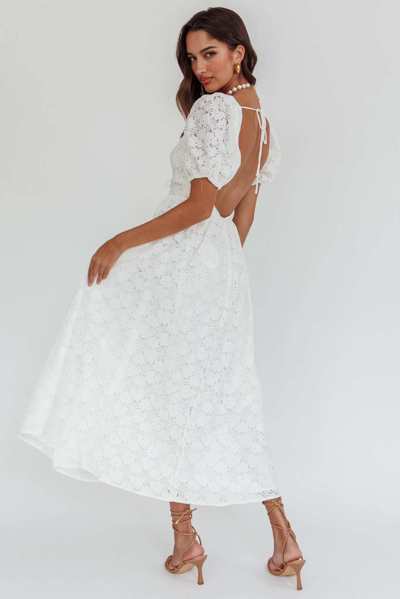 Sunday Kinda Love Puff Sleeve Lace Dress White - Image 3