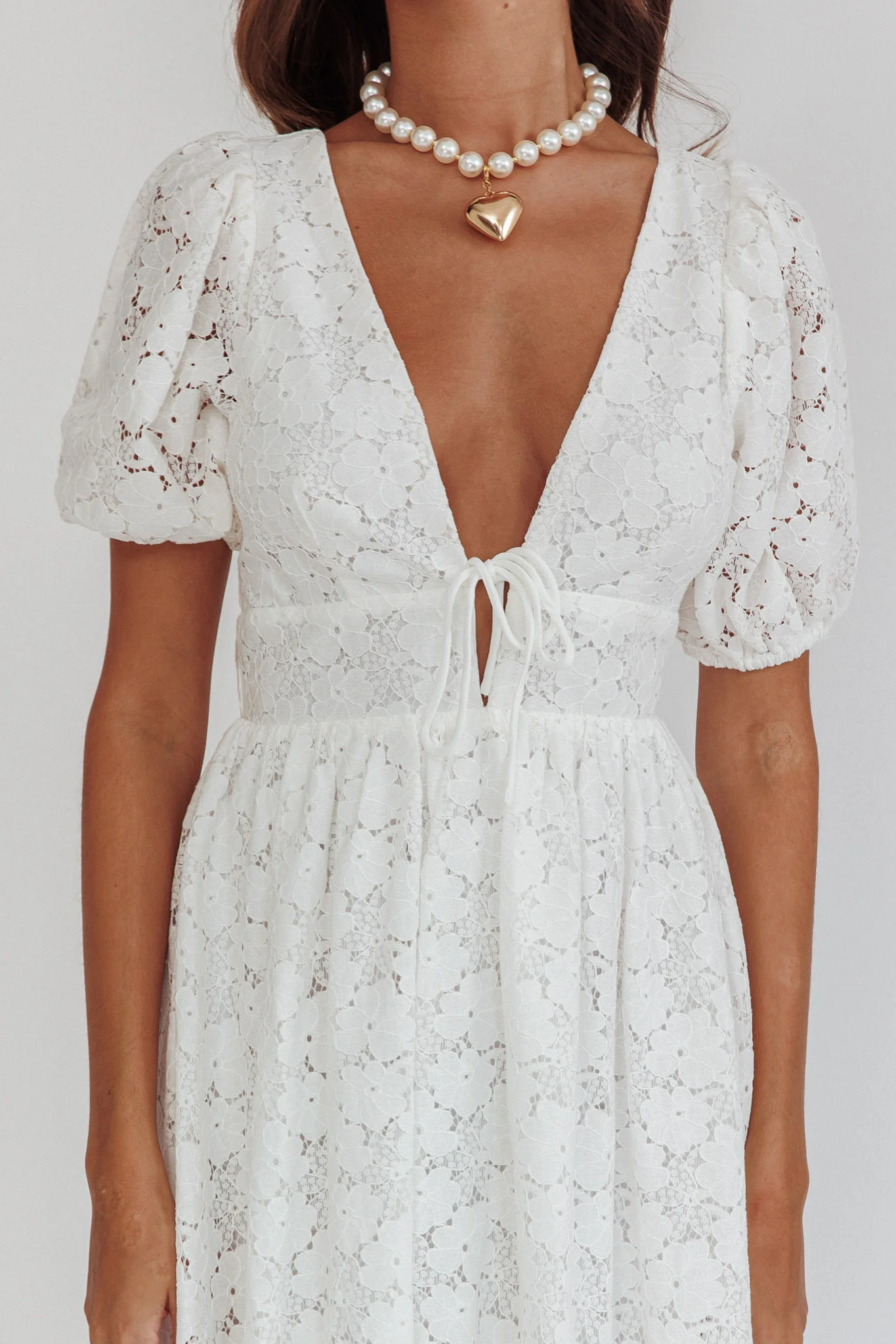 Sunday Kinda Love Puff Sleeve Lace Dress White - Image 5