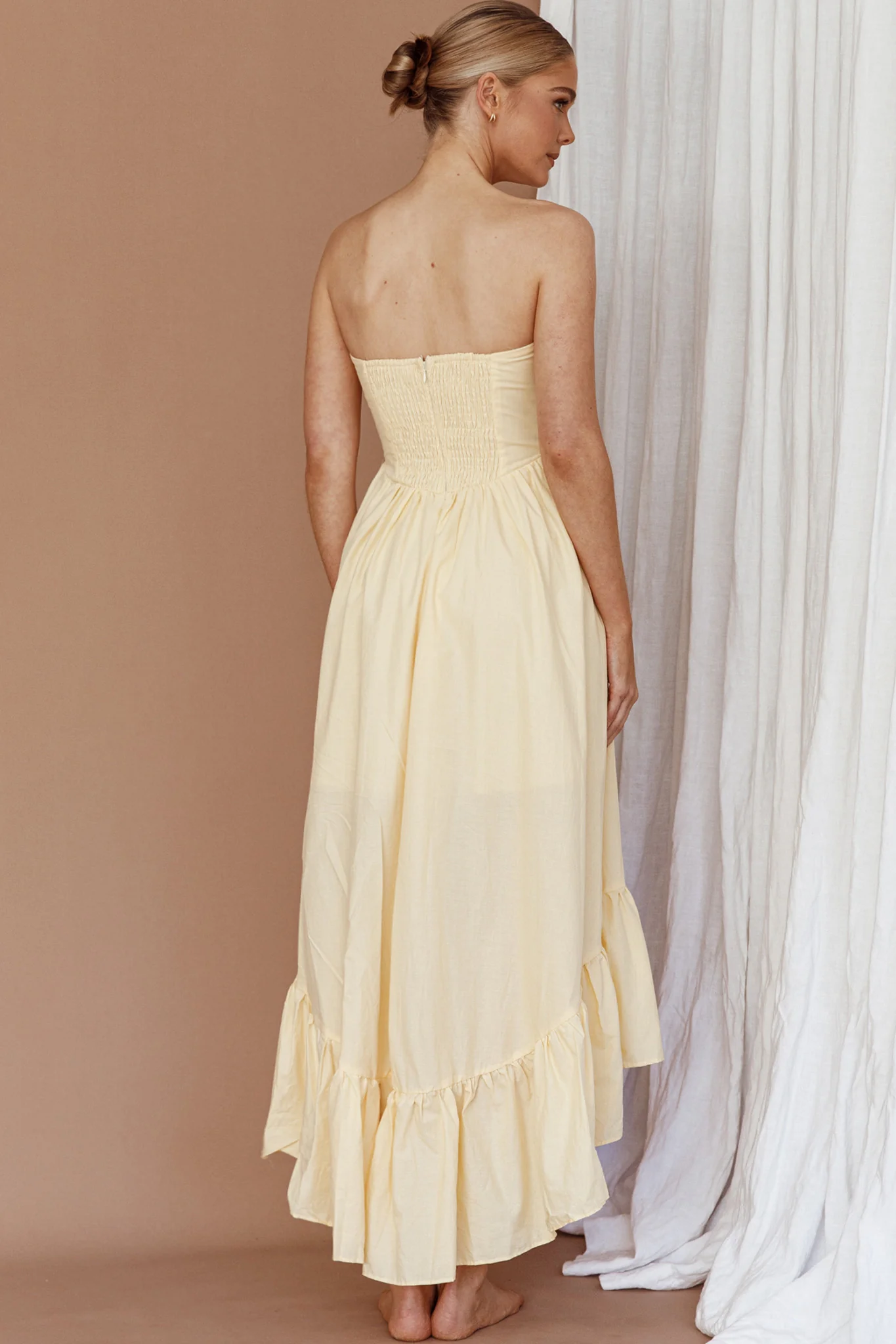 Sunday Mornings Ruched Bust Midi Dress Lemon - Image 2