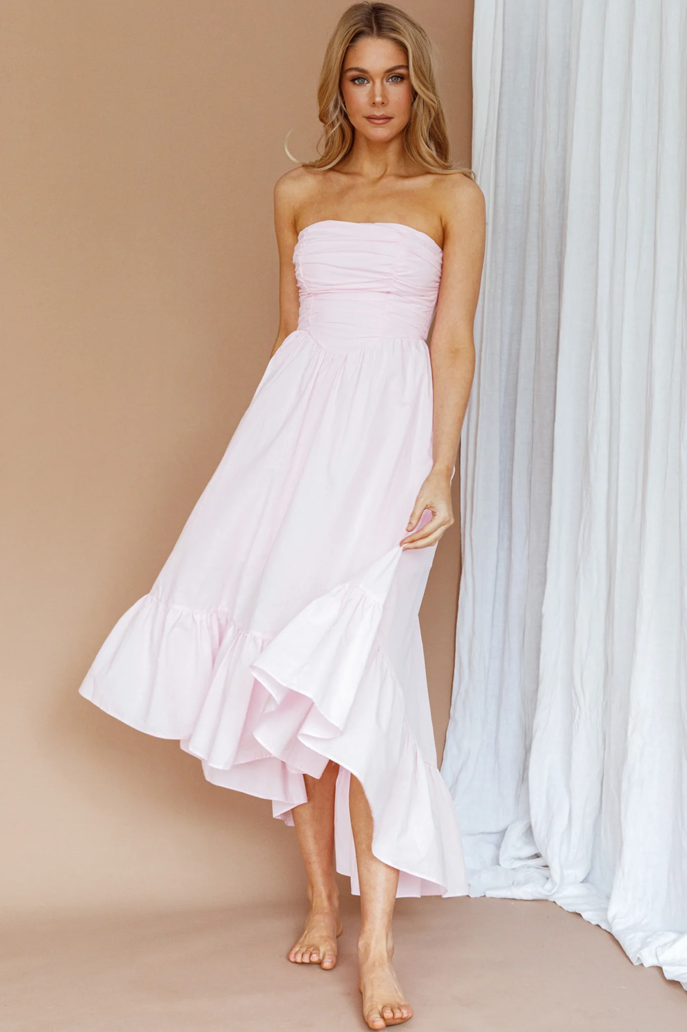 Sunday Mornings Ruched Bust Midi Dress Pink - Image 3