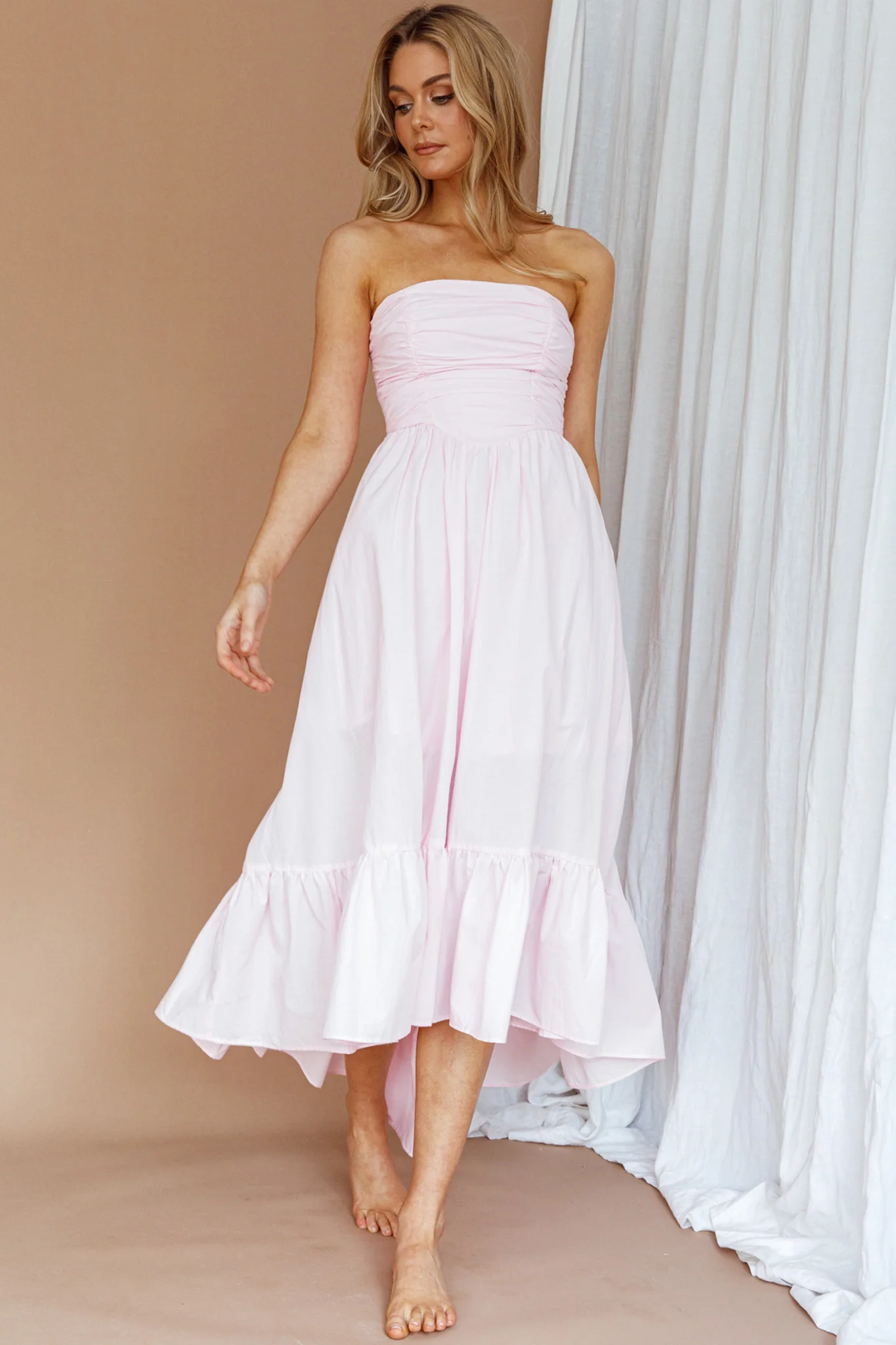 Sunday Mornings Ruched Bust Midi Dress Pink - Image 7