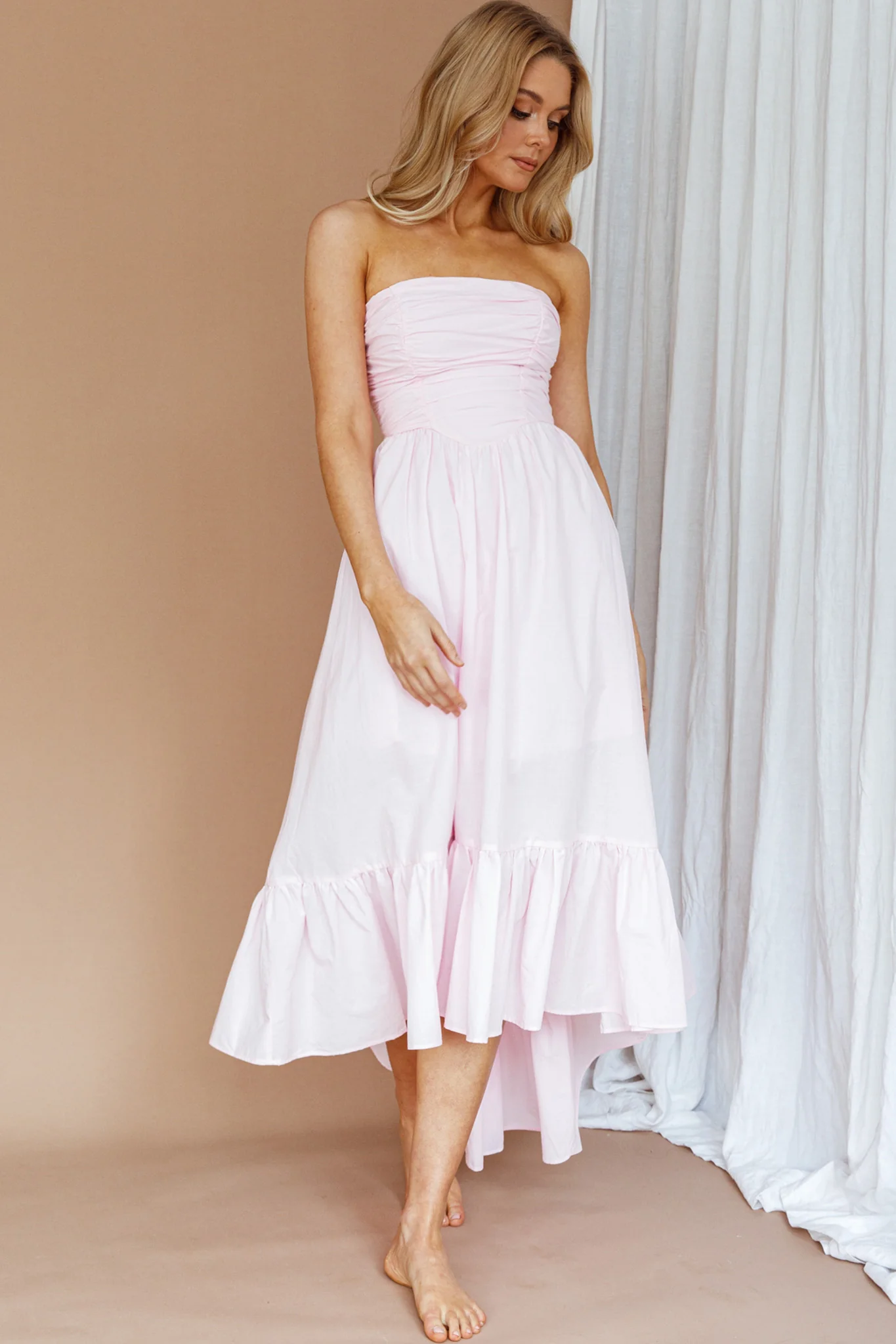 Sunday Mornings Ruched Bust Midi Dress Pink - Image 9