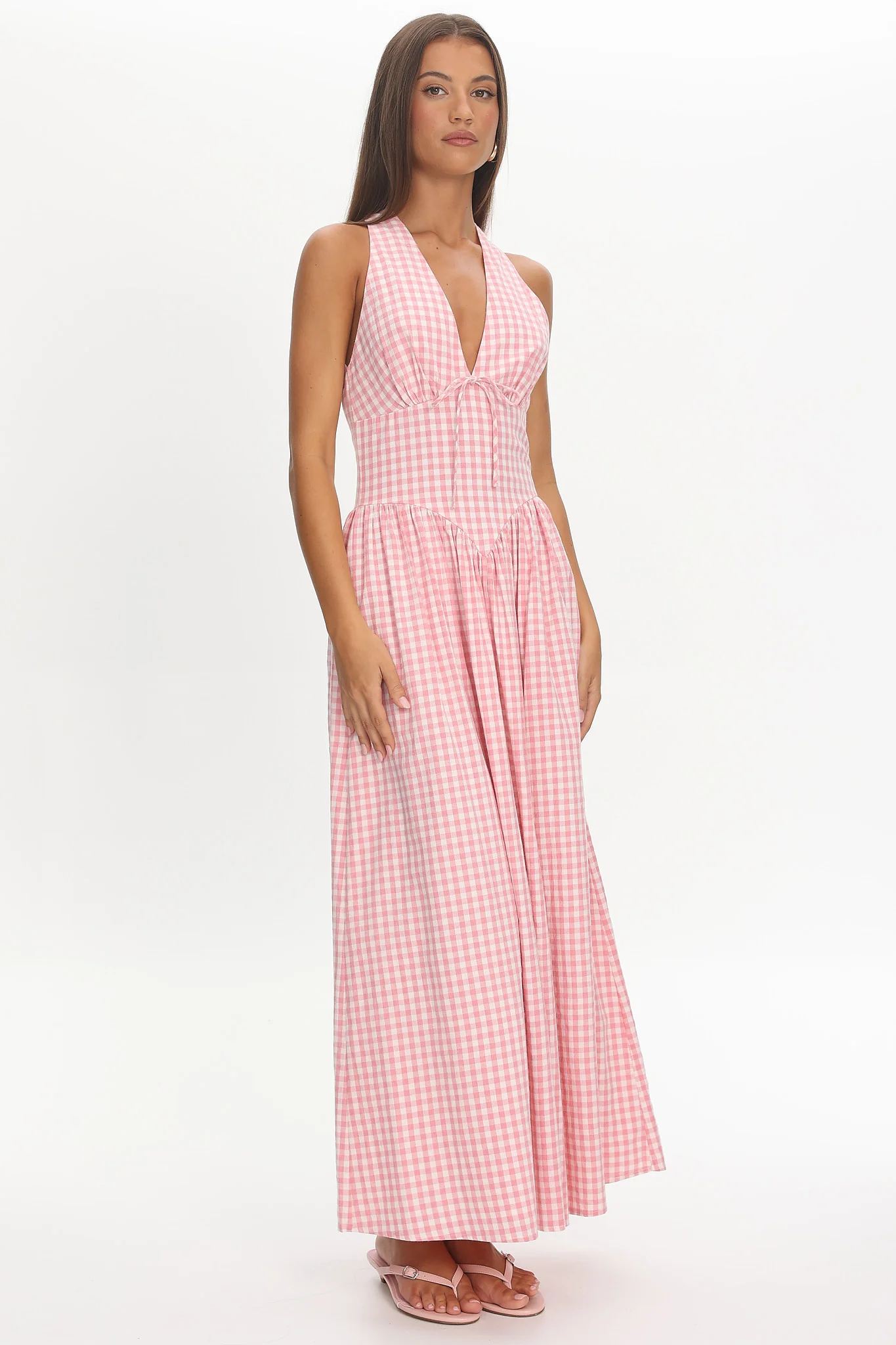 Sundrenched Halter Maxi Dress Checker Pink - Image 2