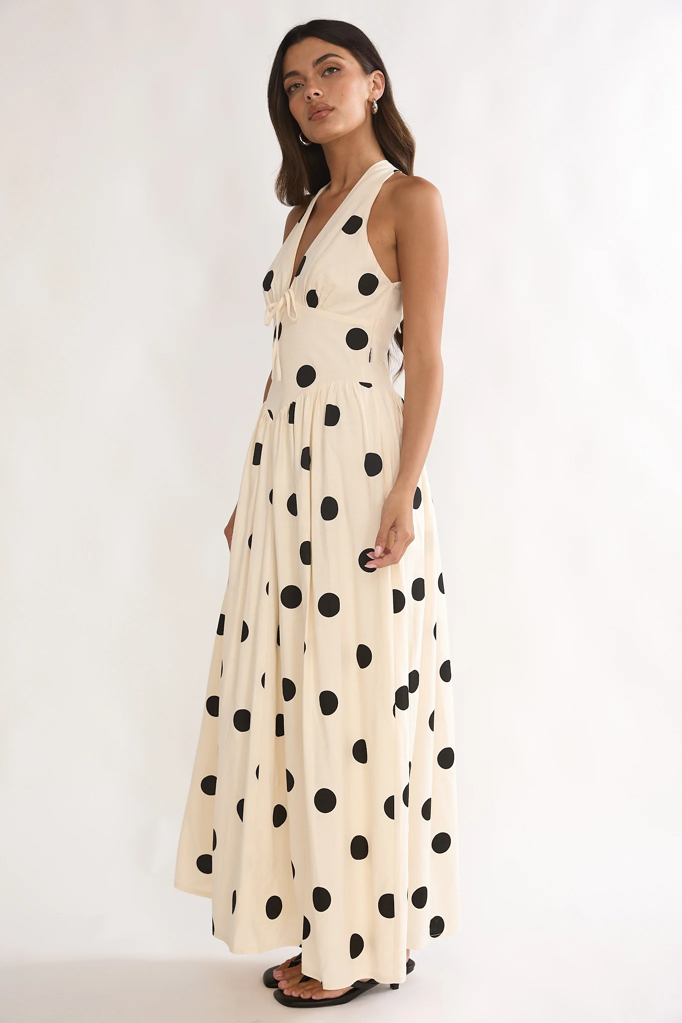 Sundrenched Halter Maxi Dress Polka Dot Beige - Image 6