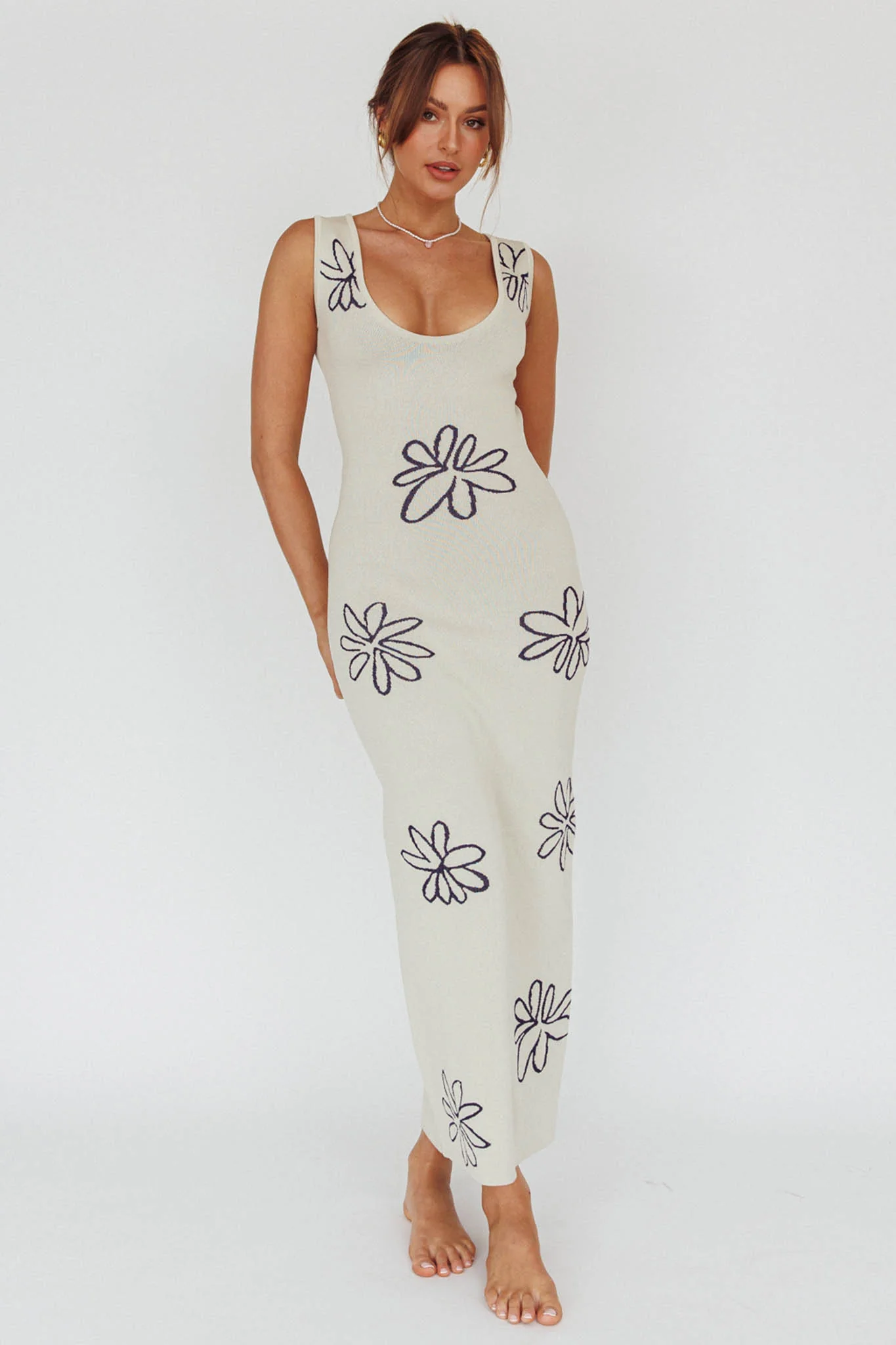 Sunland Knit Maxi Dress Flower Cream - Image 6
