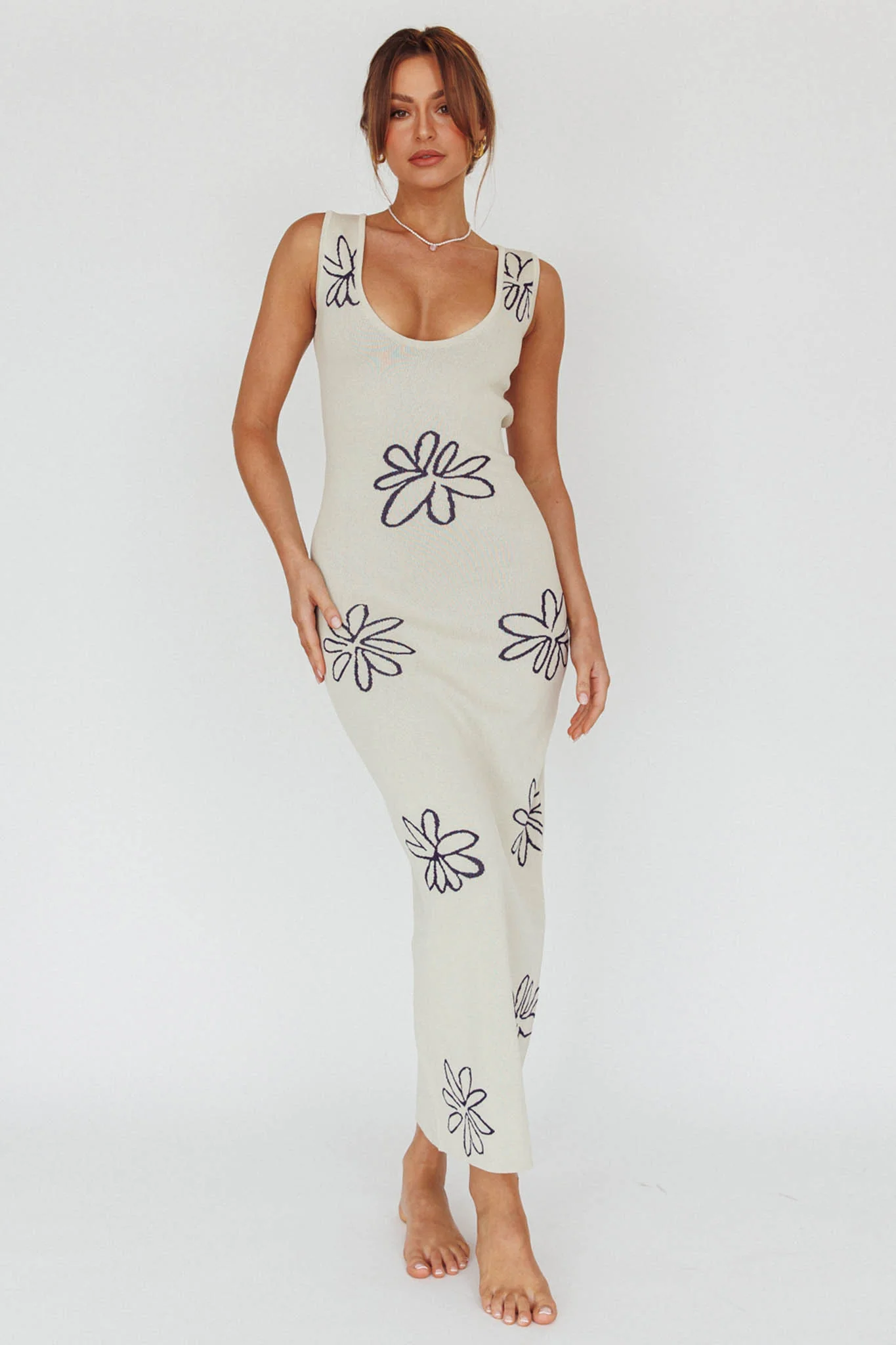 Sunland Knit Maxi Dress Flower Cream - Image 7