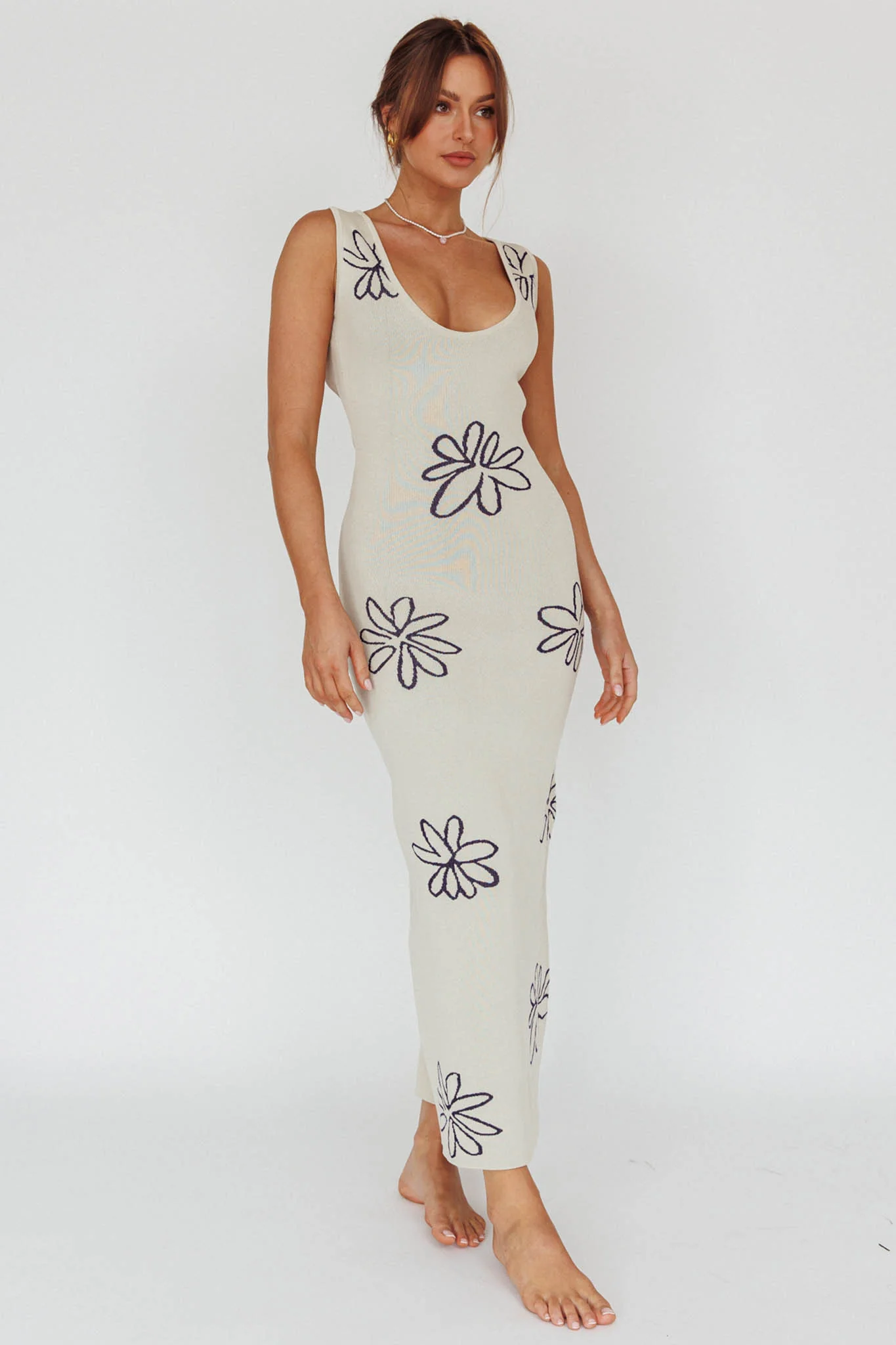 Sunland Knit Maxi Dress Flower Cream - Image 8