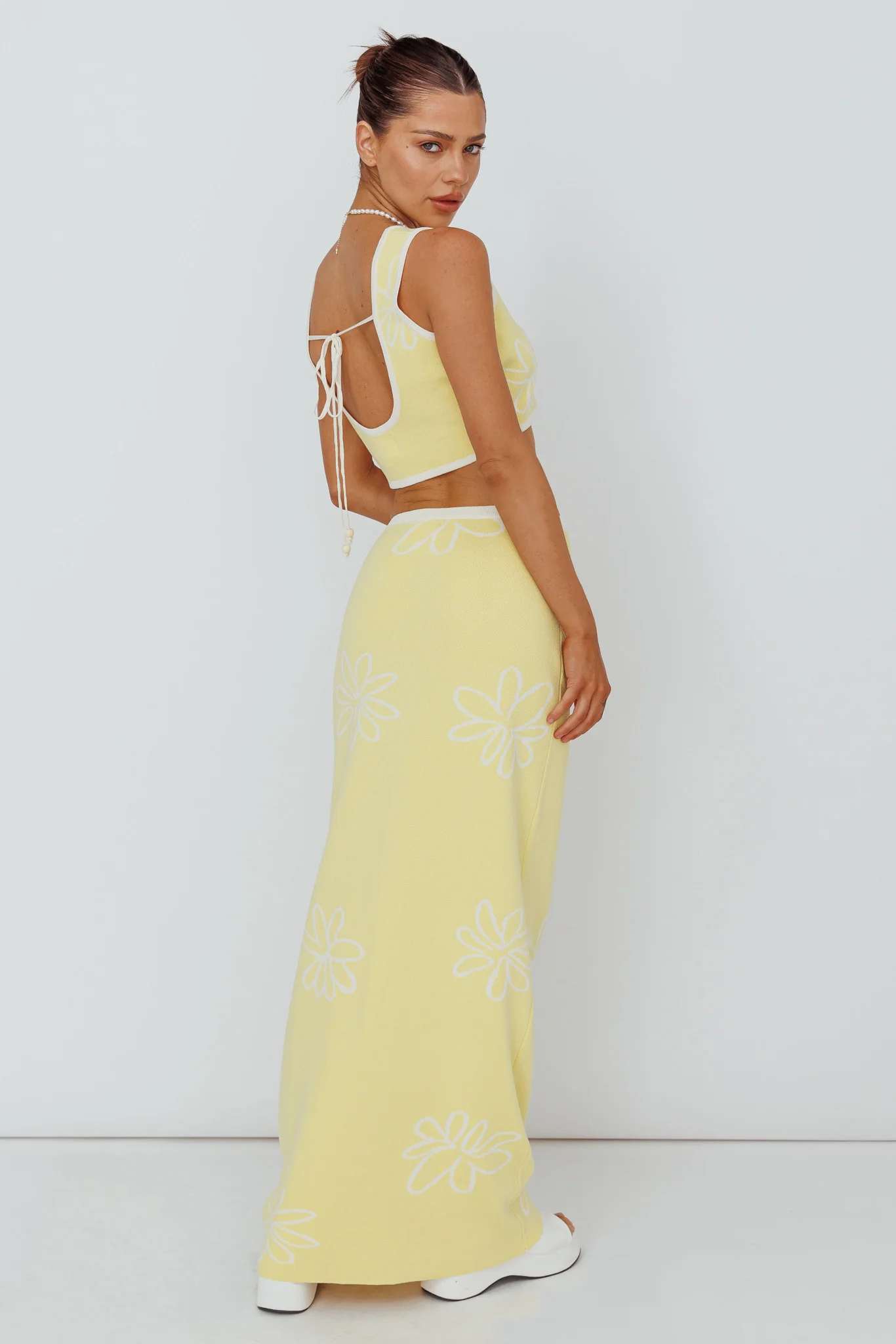 Sunland Knit Maxi Skirt Flower Light Lemon - Image 2