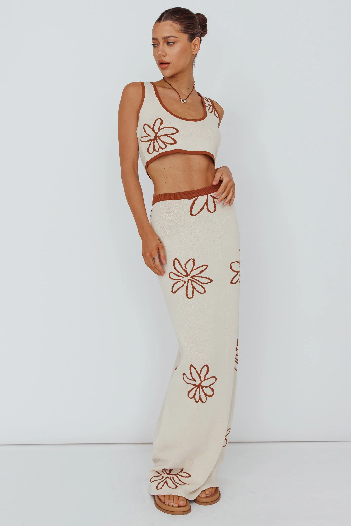 Sunland Knit Maxi Skirt Flower Oat Mocha - Image 3