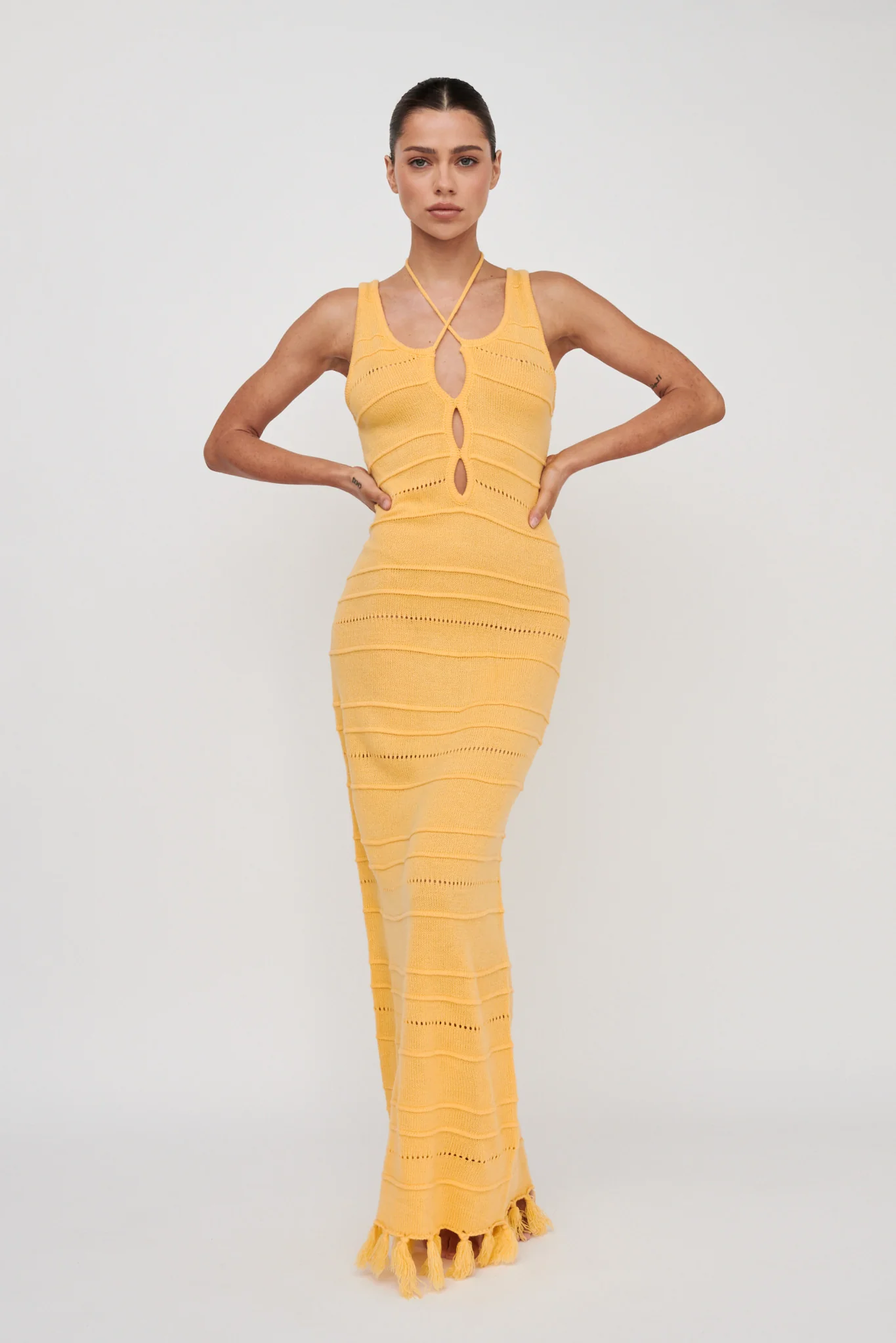 Sunlight Bust Tie Knit Maxi Dress Lemon - Image 3