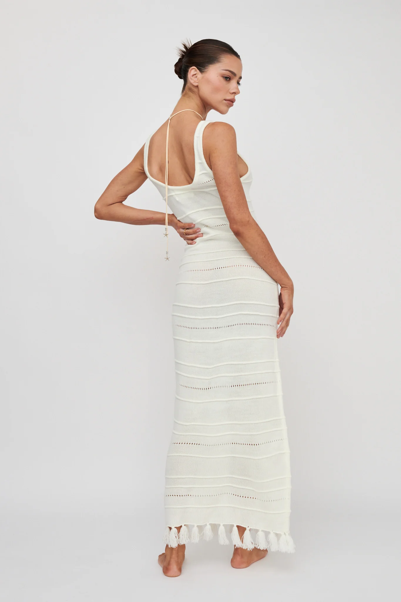 Sunlight Bust Tie Knit Maxi Dress White - Image 2