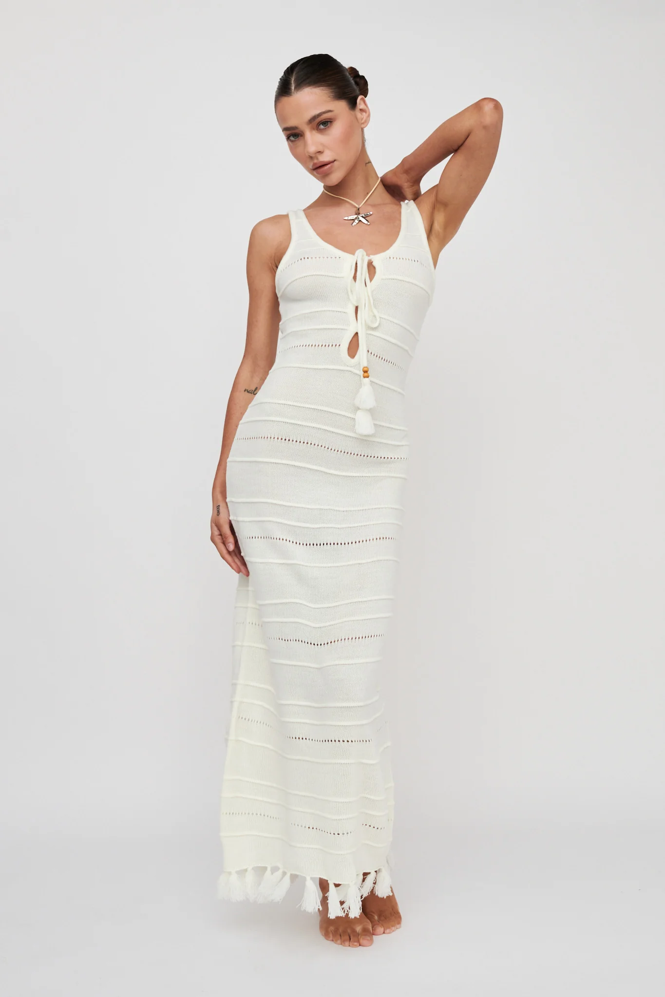 Sunlight Bust Tie Knit Maxi Dress White - Image 5