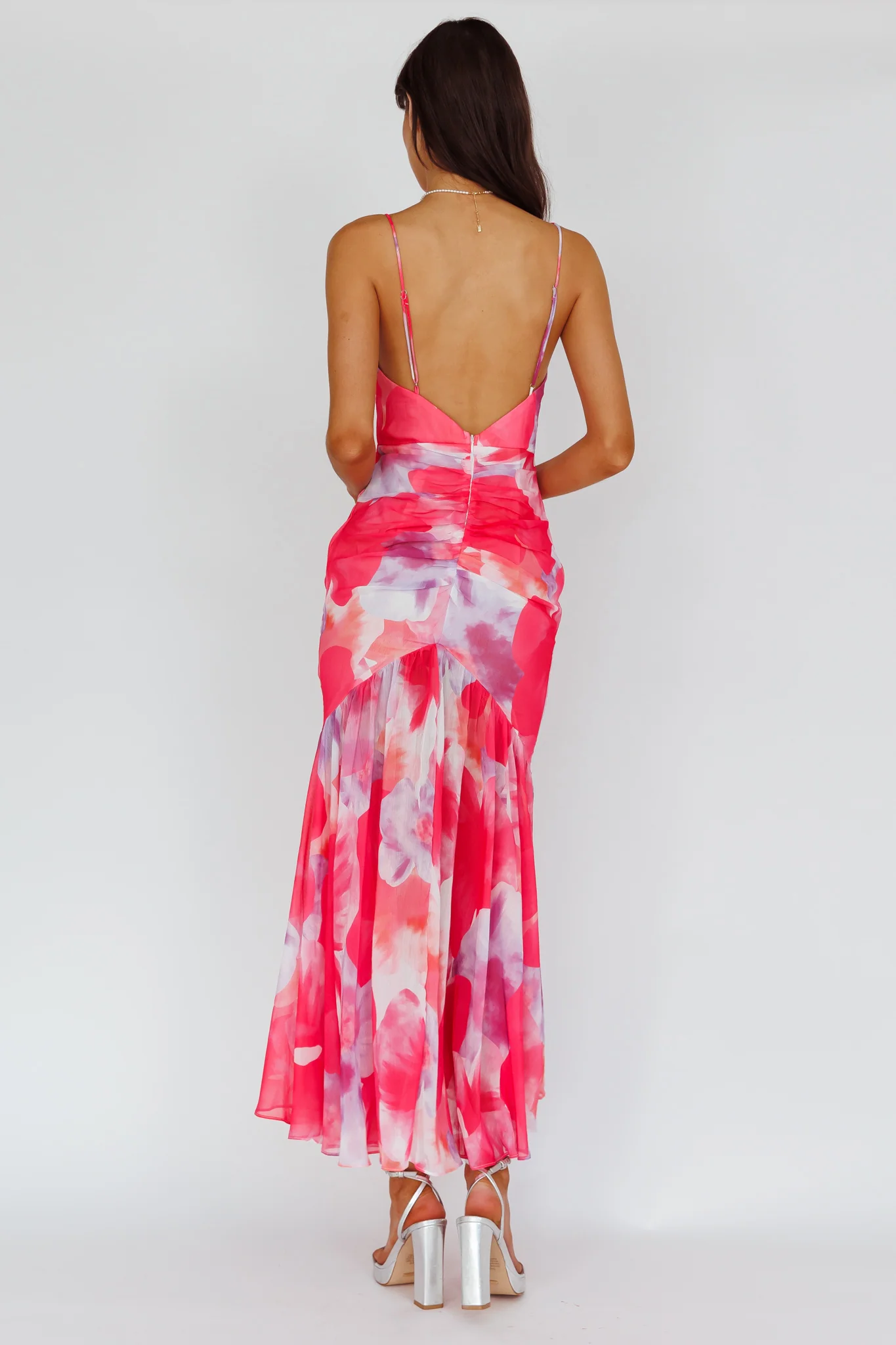 Sunni Low Back Midi Dress Floral Pink - Image 2