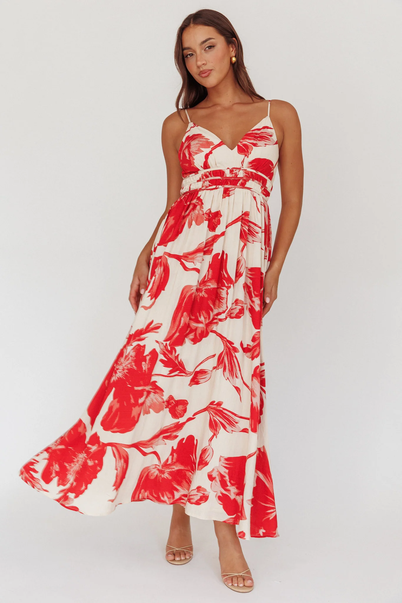 Sunny Afternoon Gathered Waist Maxi Dress Floral Pink - Image 4