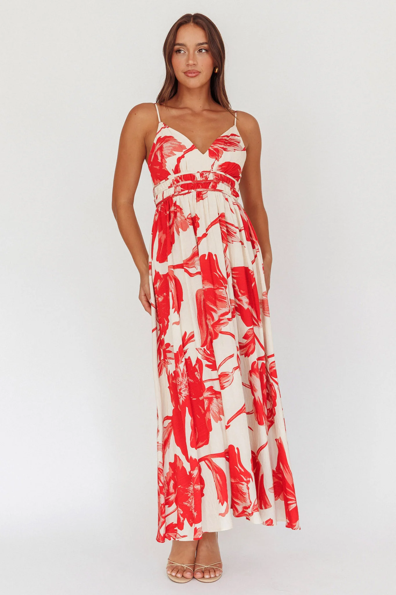 Sunny Afternoon Gathered Waist Maxi Dress Floral Pink - Image 5