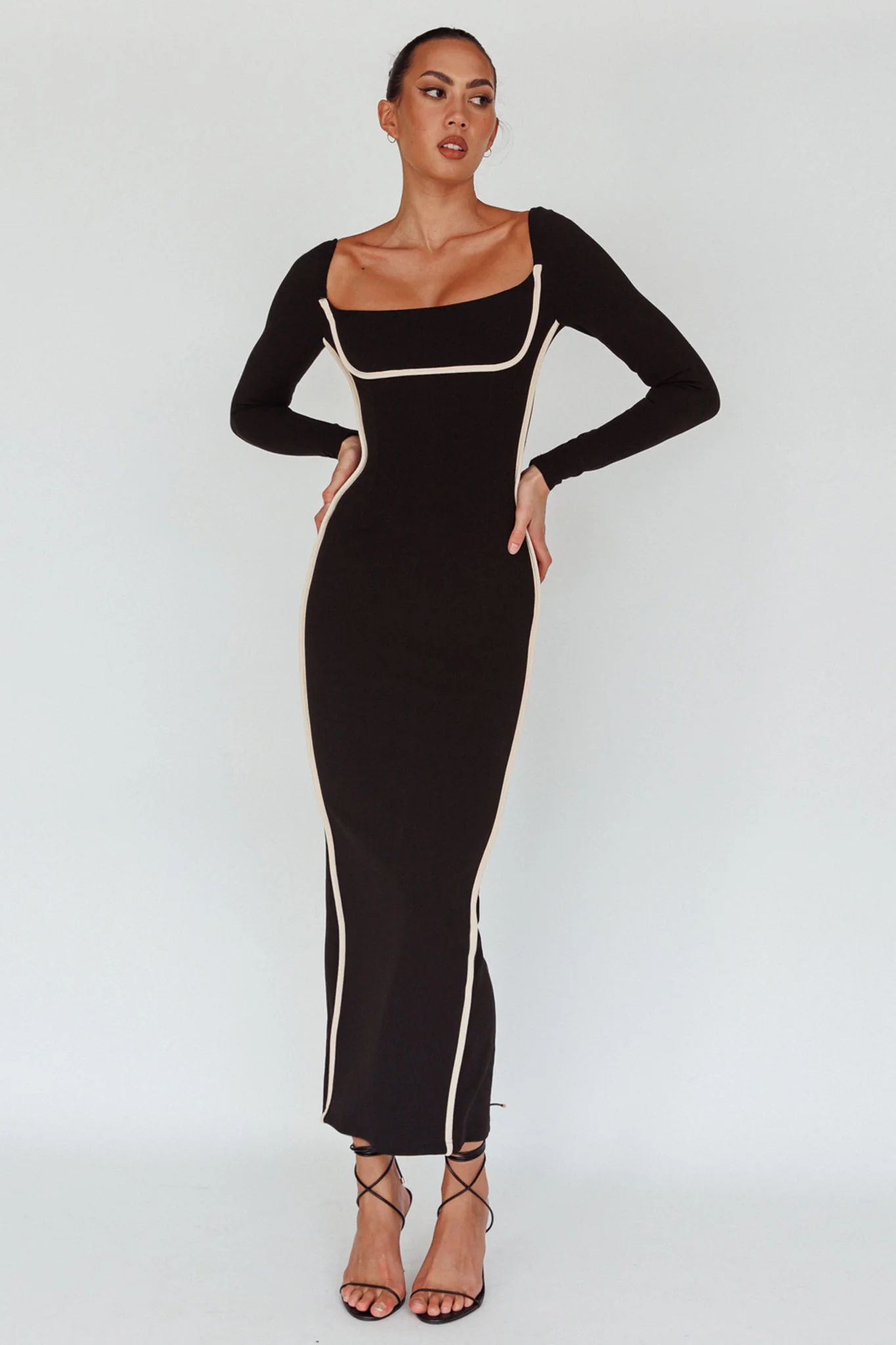 Sunny Coast Long Sleeve Piping Maxi Dress Black - Image 3