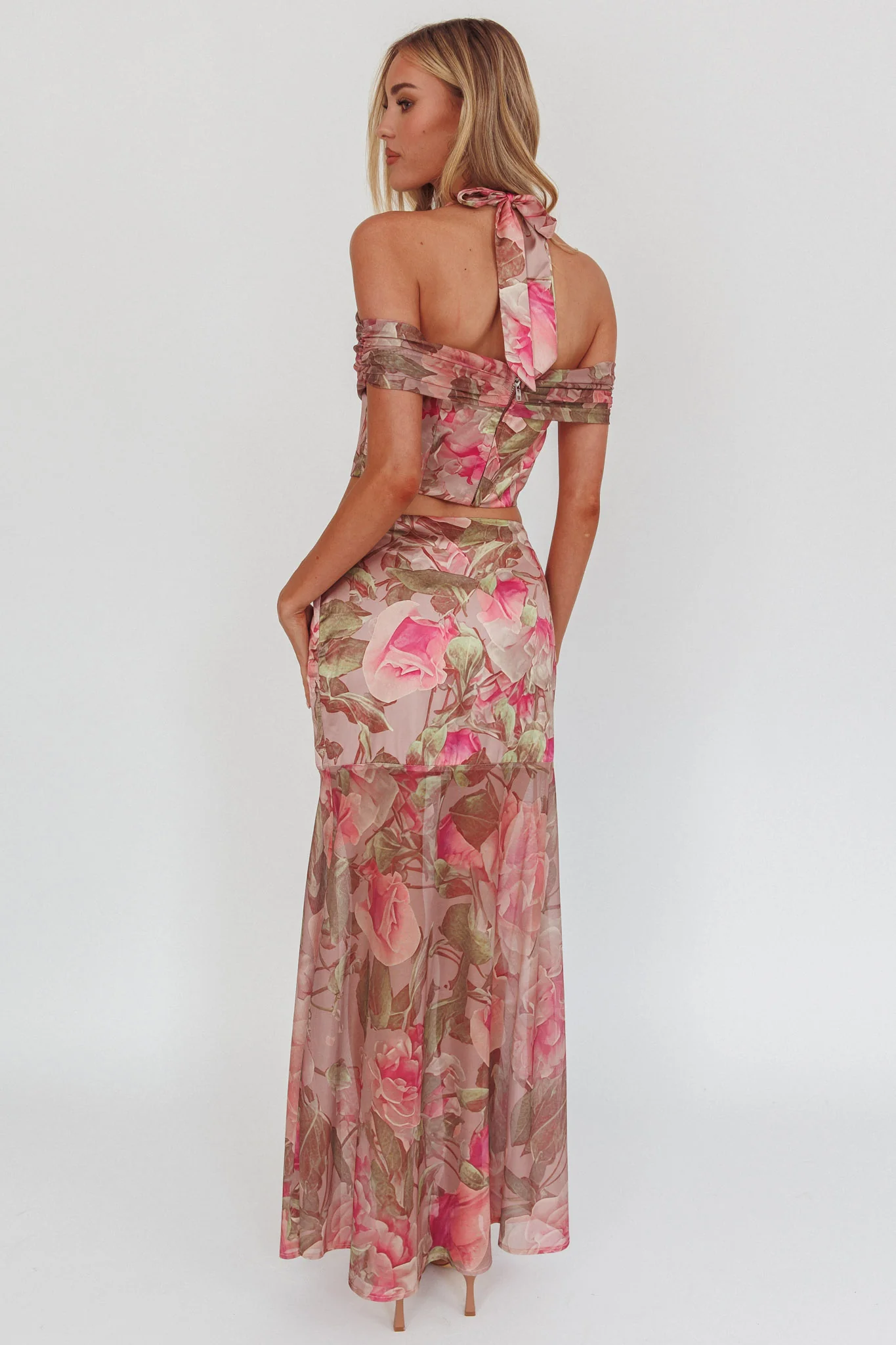 Sunset High Sheer Hem Maxi Skirt Floral Blush - Image 2